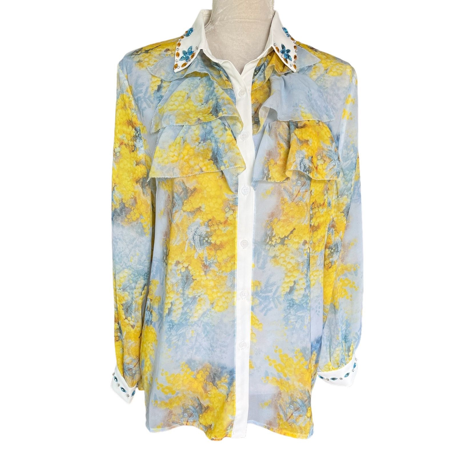 Other UVM Blouse Button Down Semi Sheer L Crystals Boho Retro Size L / US 10 / IT 46 - 1 Thumbnail