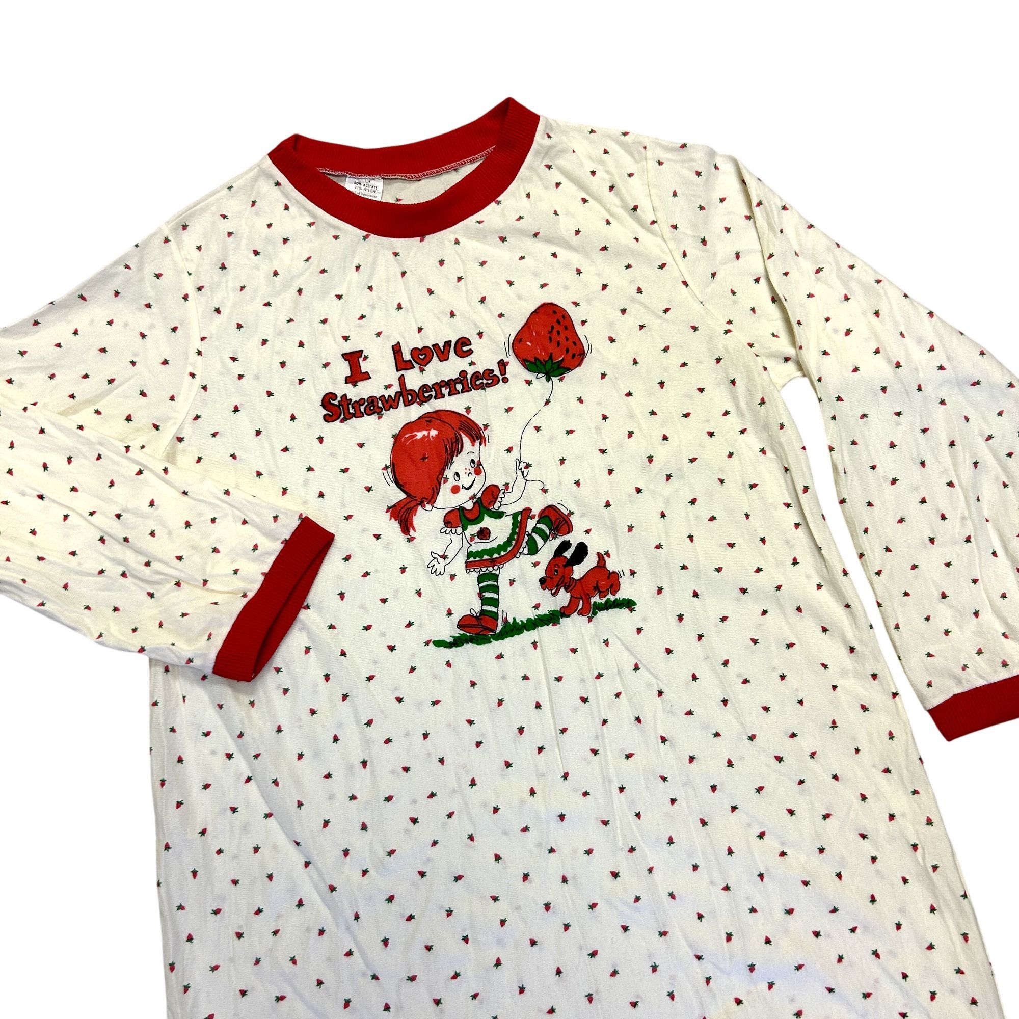Other Vtg 80 90's I LOVE STRAWBERRIES Nightgown Soft Ringer Gown Size L / US 10 / IT 46 - 4 Thumbnail