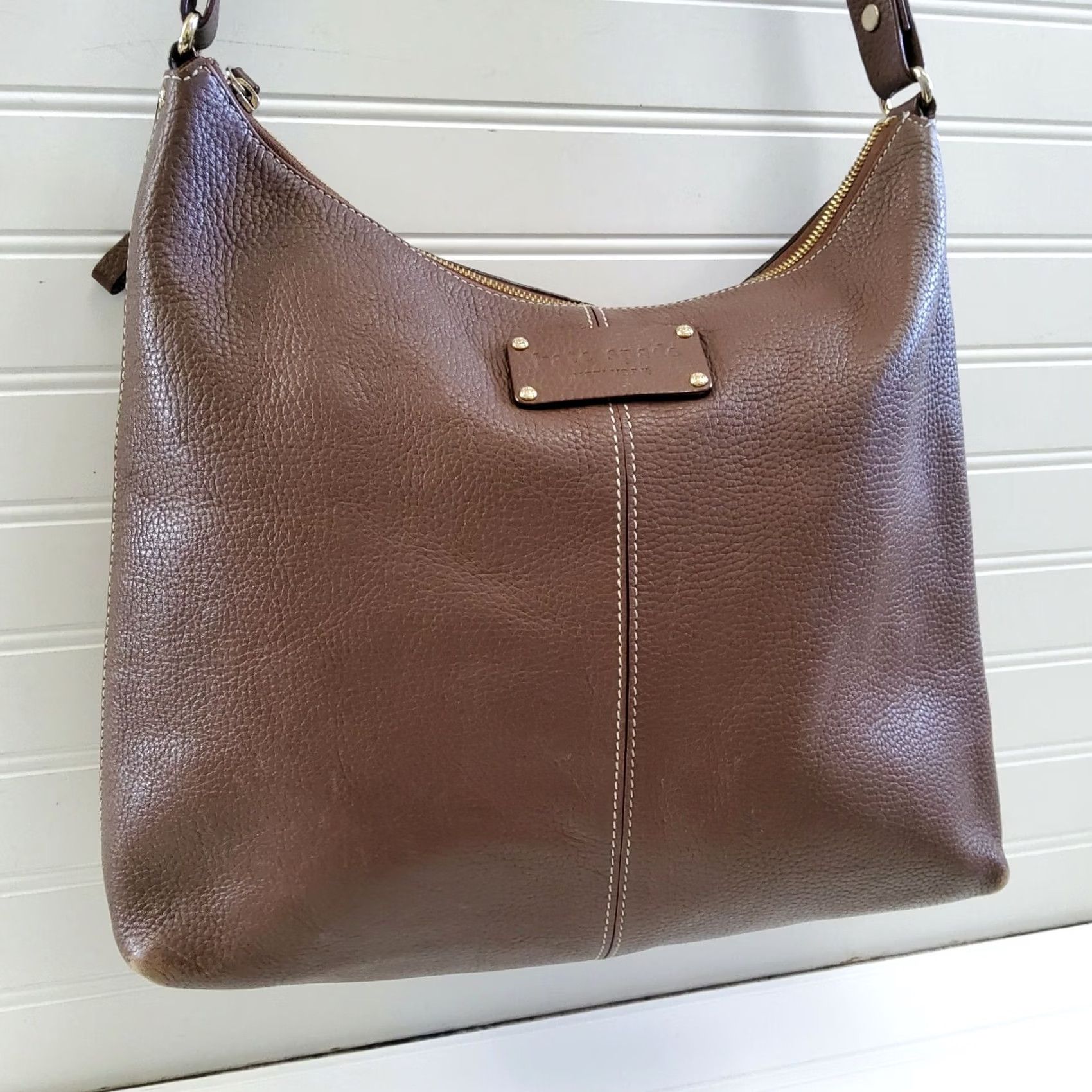 Vintage kate spade new york Pebbled Leather Hobo Shoulder Bag Purse Brown Women Medium Leather Zip Bag Women Mens? Size ONE SIZE - 3 Thumbnail