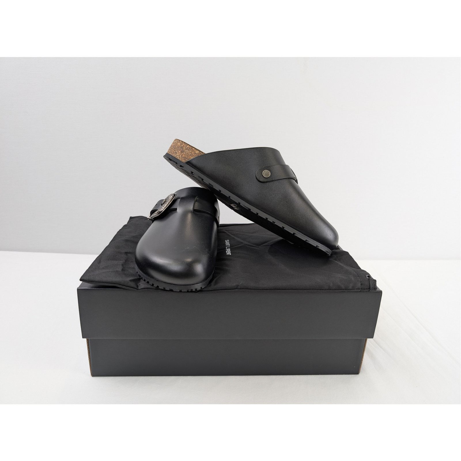 Saint Laurent Paris o1rshd1 Silver Buc San Holster Slipper Sandal in Nero Size US 8 / EU 41 - 20 Thumbnail
