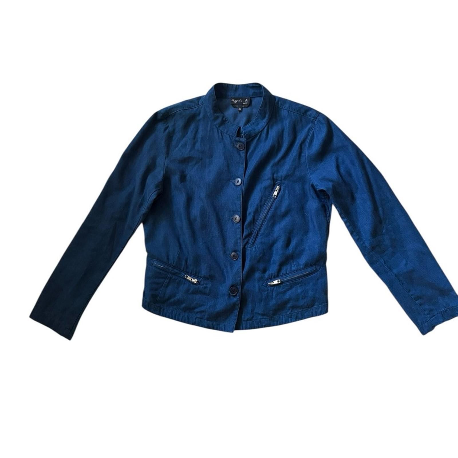 agnes b. Agnès b. PARIS Denim Blue Lyocell Cropped Jacket Size S / US 4 / IT 40 - 8 Thumbnail
