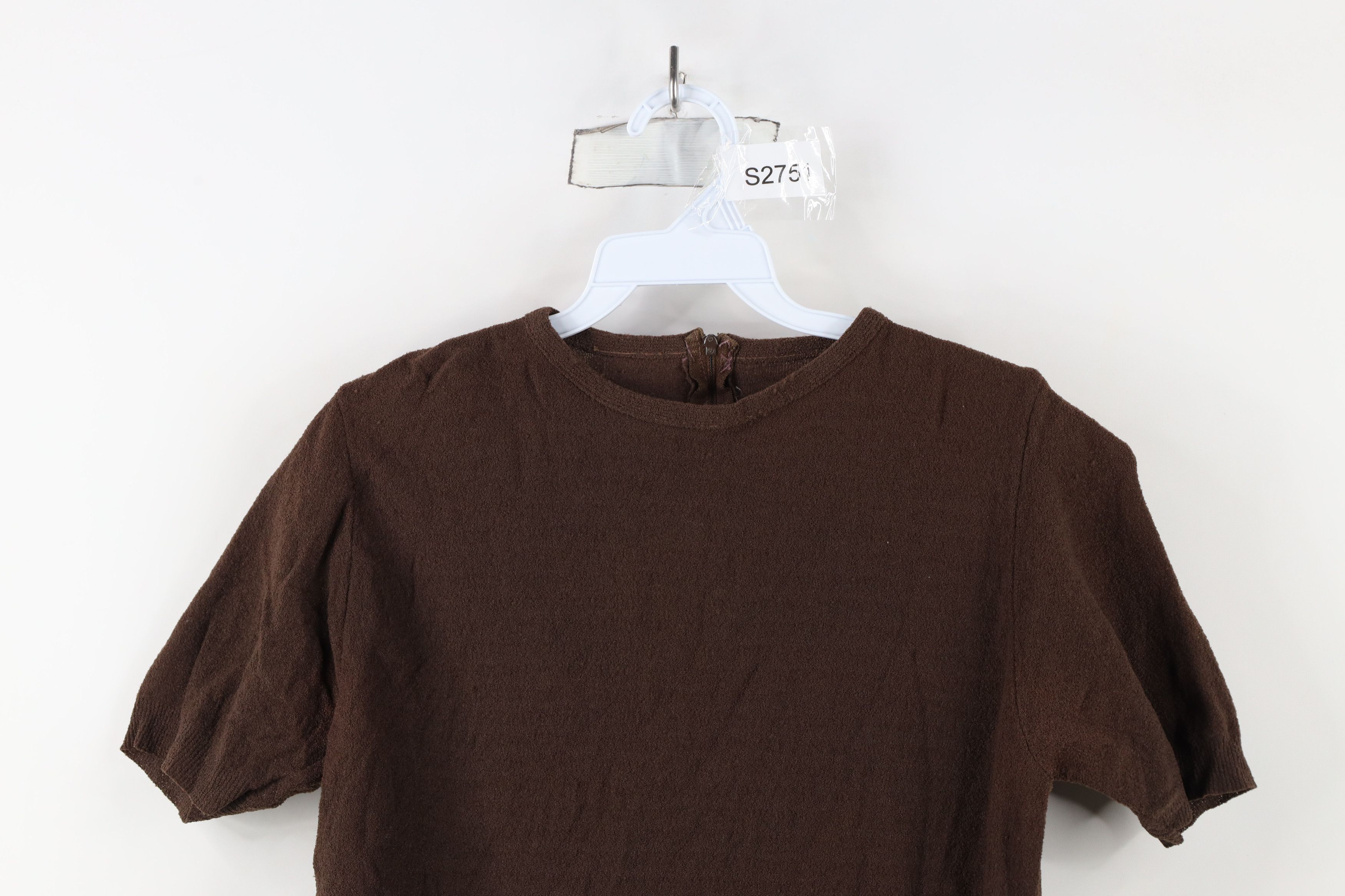 Vintage Vintage 60s 70s Streetwear Knit Back Zip T-Shirt Brown USA Size XS / US 0-2 / IT 36-38 - 2 Thumbnail