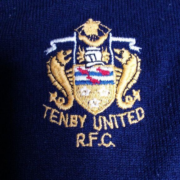 Vintage Vintage 60s Tenby United Rugby Club V-Neck Sweater Size US XL / EU 56 / 4 - 1 Thumbnail
