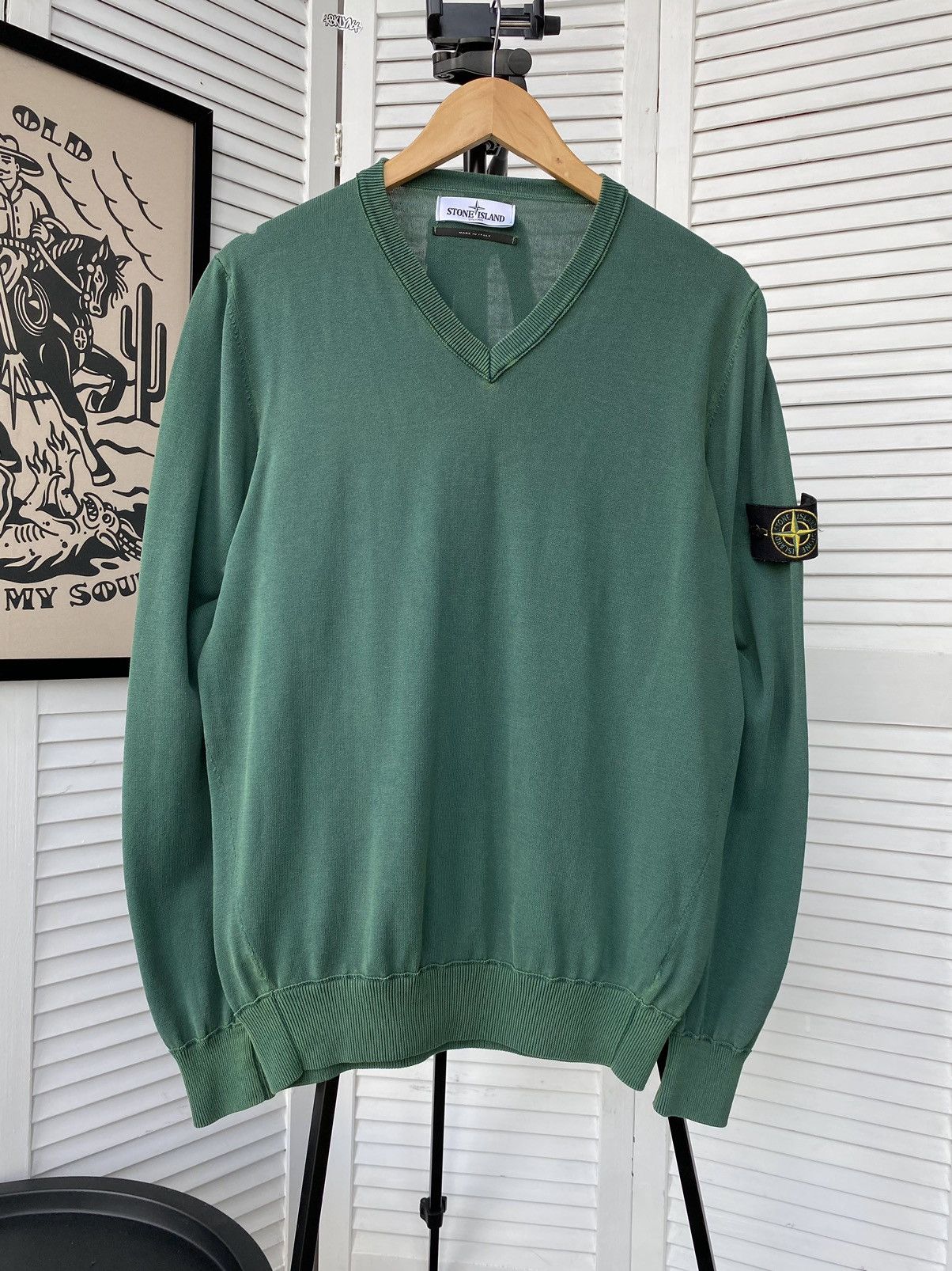 Stone Island × Vintage Vintage Stone Island V Neck Summer Knitwear Sweater Size US L / EU 52-54 / 3 - 1 Thumbnail
