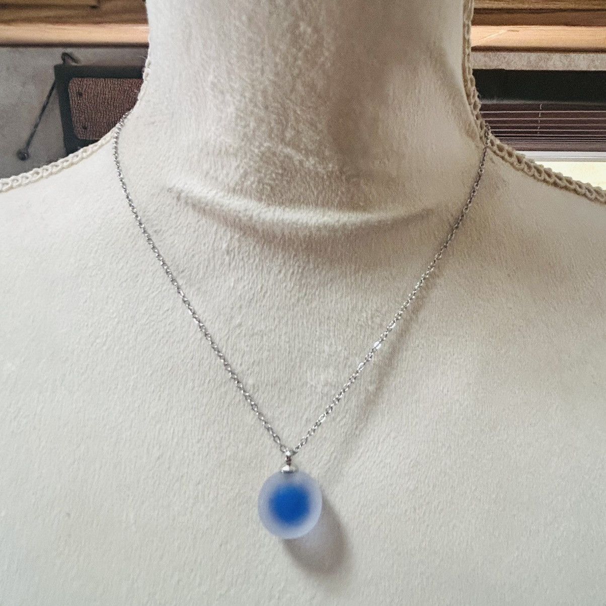 Handmade Handcrafted frosted glass ball pendant on chain necklace Size ONE SIZE - 2 Thumbnail