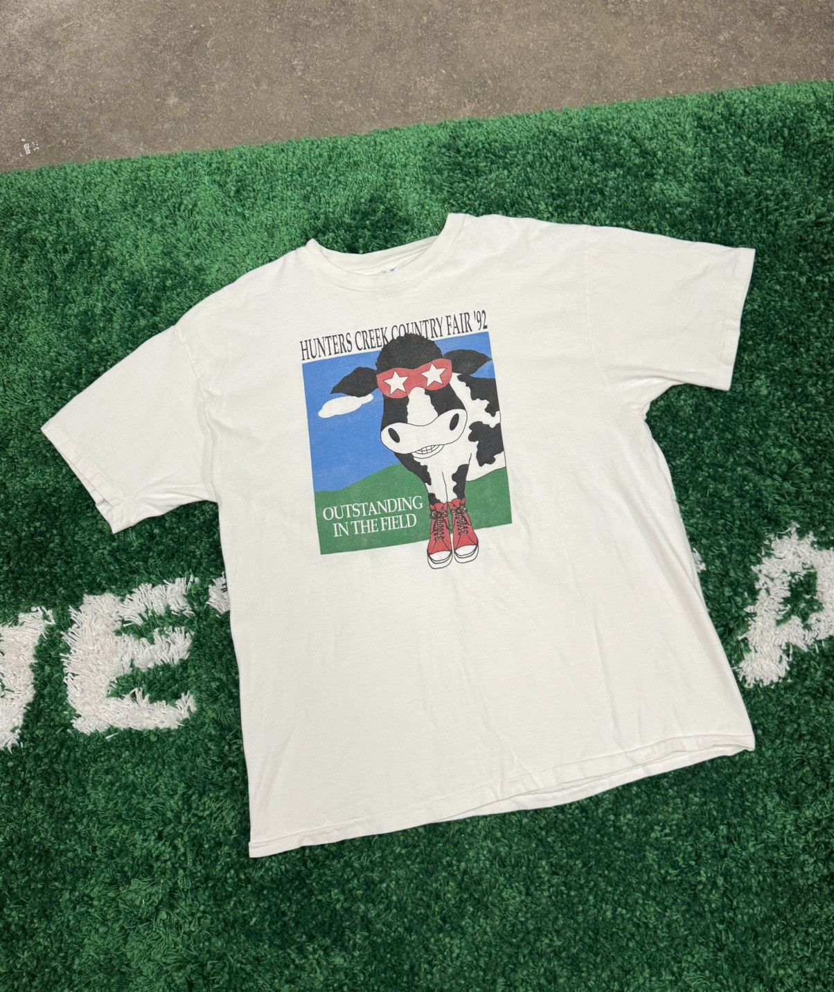 Hanes × Vintage Vintage 90s Heavyweight Cow Tee White Hanes XL Size US XL / EU 56 / 4 - 2 Thumbnail