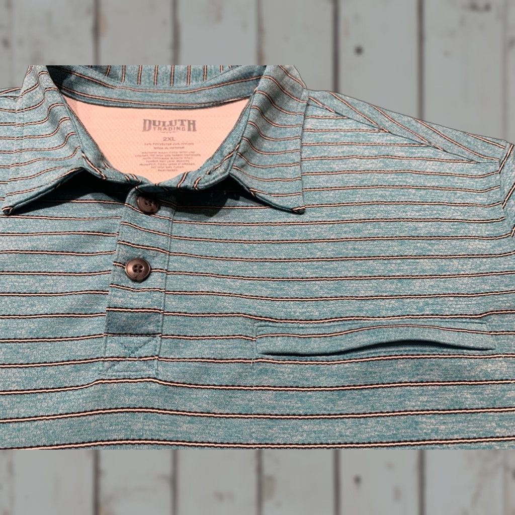 Duluth Trading Company DULUTH TRADING CO. 2XL Short Sleeve Polo Shirt Striped Turquoise Wicking Casual Mens Size US XXL / EU 58 / 5 - 1 Thumbnail