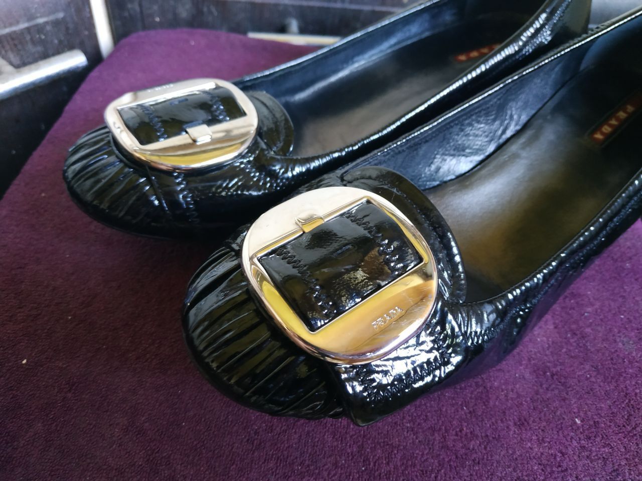 Prada Prada Black Patent Ballet Flats Gold Buckle EU 37 Size US 6 / IT 36 - 4 Thumbnail