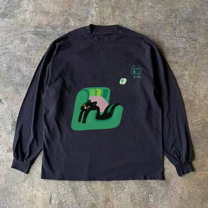 Japanese Brand Black retro casual cat print long-sleeved t-shirt Size US M / EU 48-50 / 2 - 1 Thumbnail