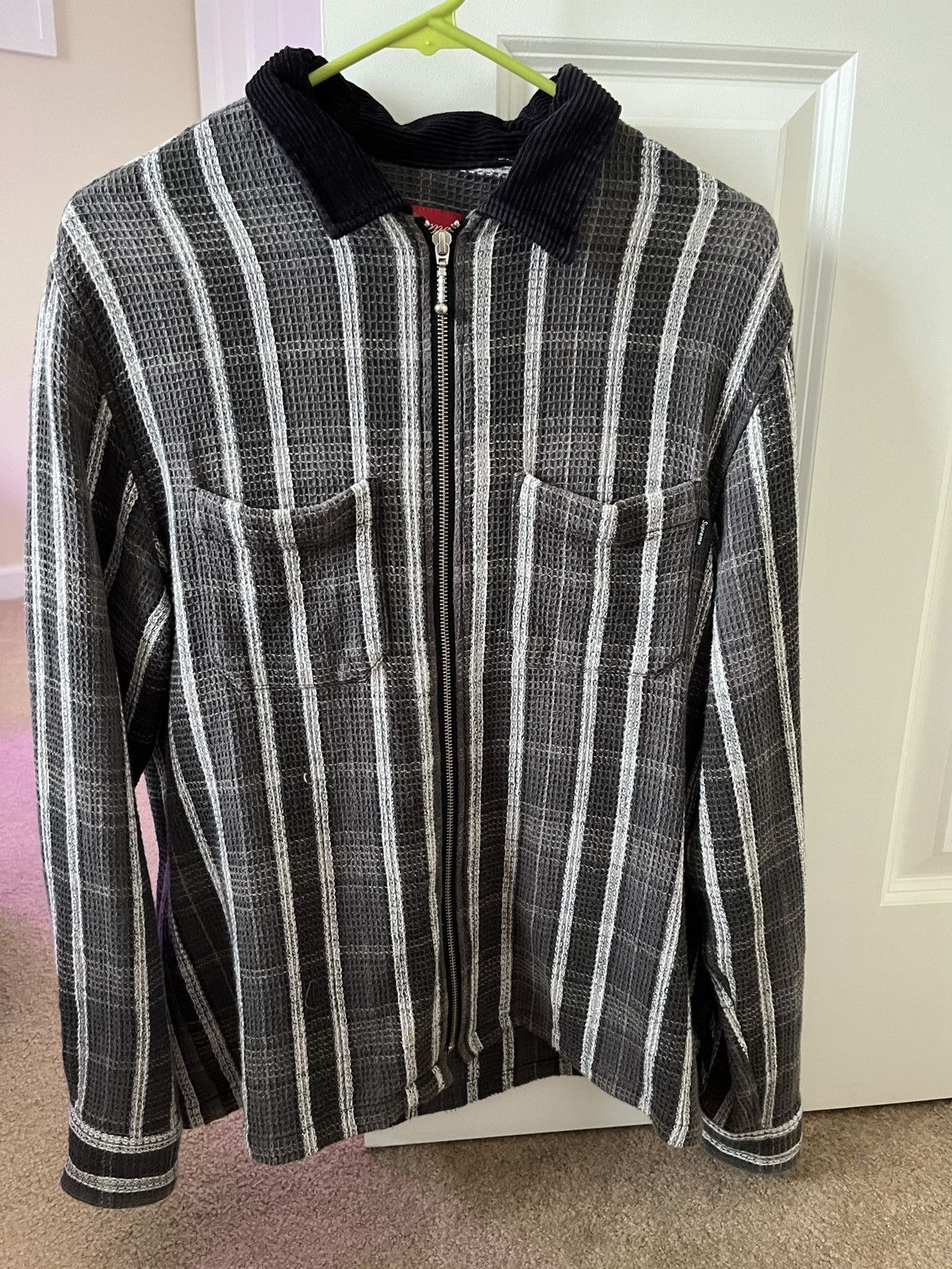 Supreme Supreme Plaid Thermal Zip Up Shirt Medium FW18 Black | Grailed