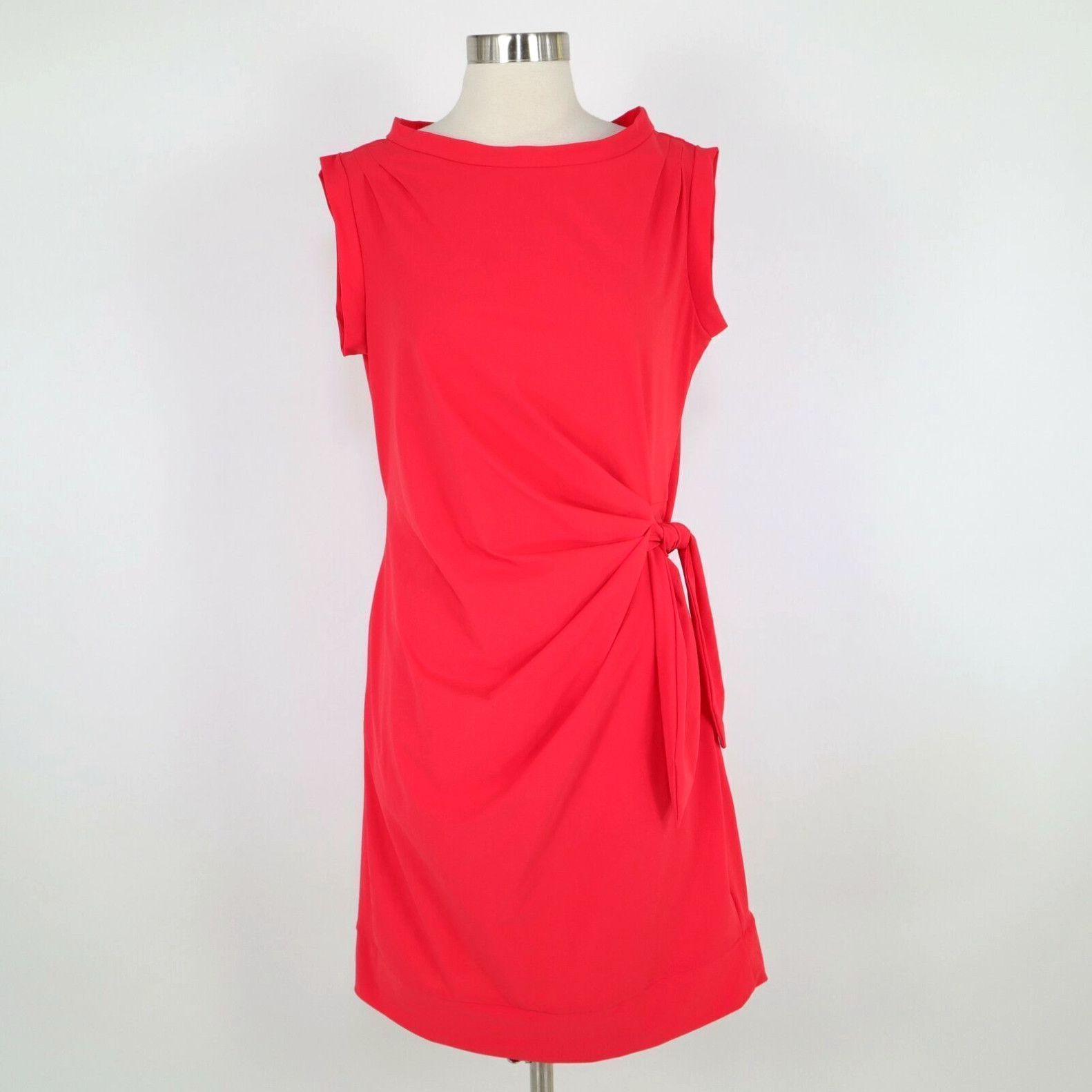 image of Vintage Porto Sf Faux Wrap Dress Zoe T1 S Small Coral Red Draped Stretch Jet Jersey in White, Women