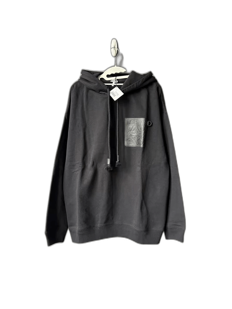 Loewe Black Hoodie with Leather Patch