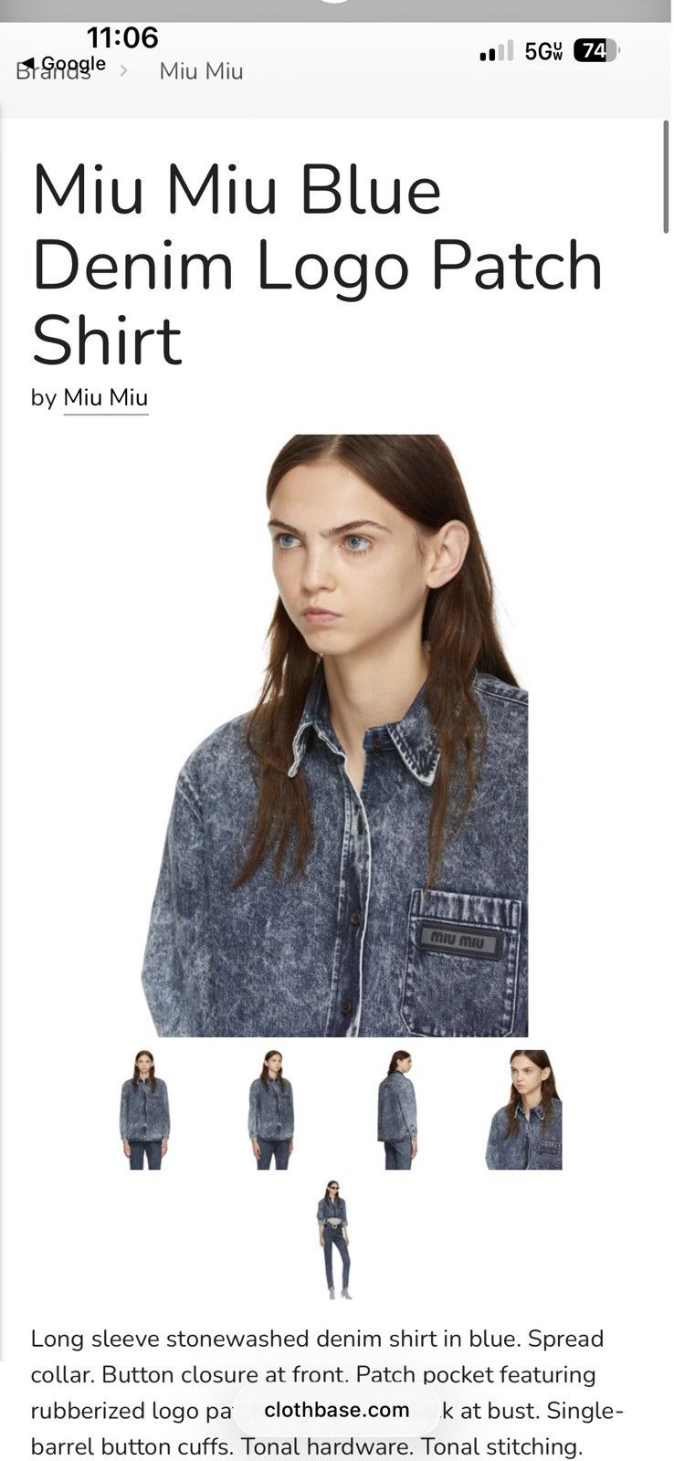 Miu Miu Miu Miu Blue Stonewashed Denim Jean Button Up Shirt Size US L / EU 52-54 / 3 - 8 Thumbnail