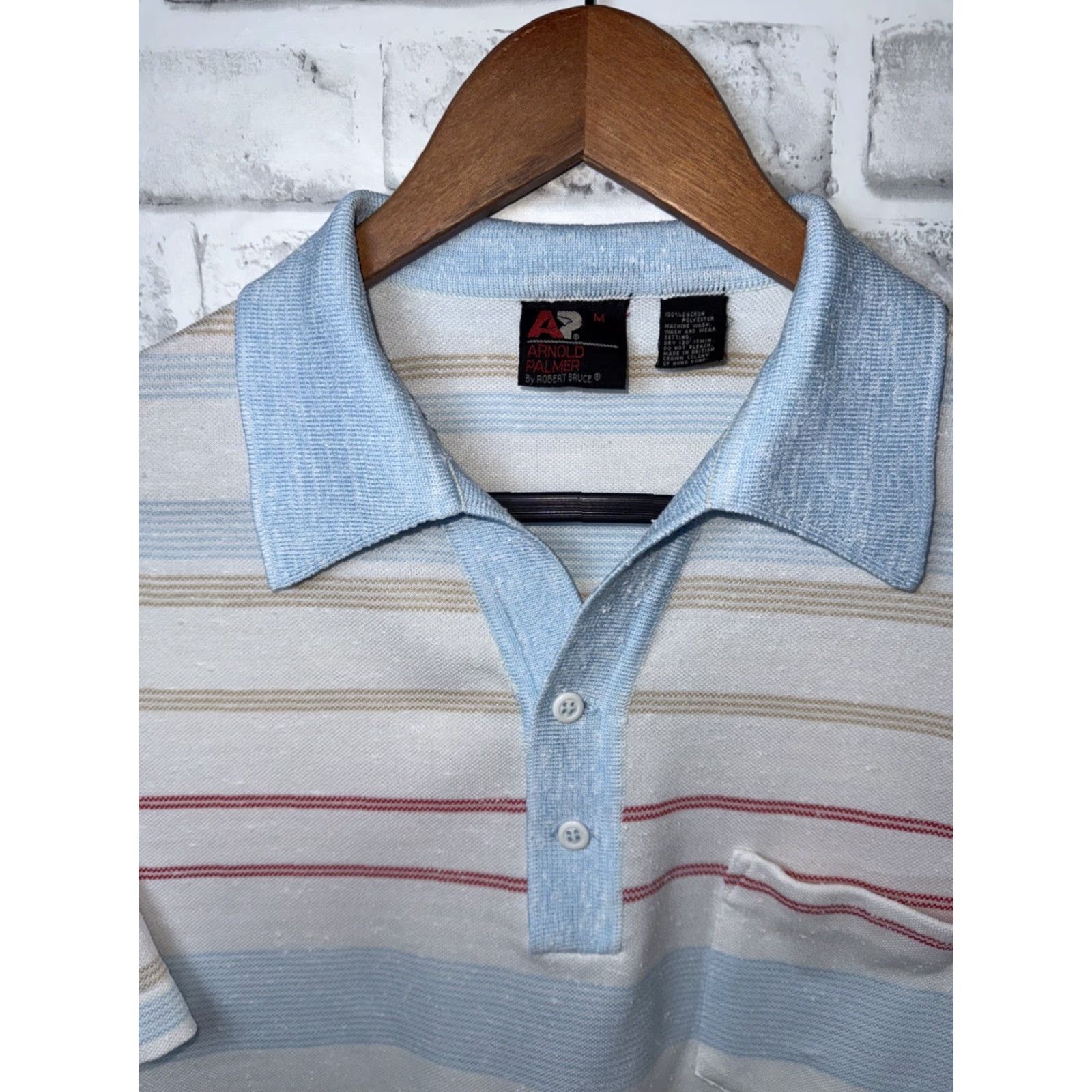 Vintage VINTAGE Robert Bruce Polo Shirt Cream Striped 1970s Disco Mens M Size US M / EU 48-50 / 2 - 2 Thumbnail