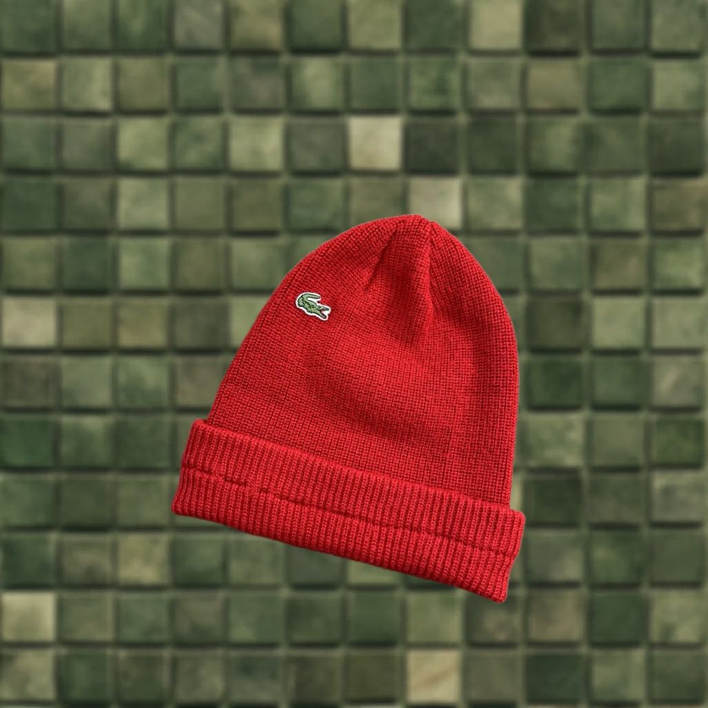 Lacoste VINTAGE Lacoste Beanie Hat One Size Red Embroidered Logo 90s Y2K Hip Hop Streetwear Mens Size ONE SIZE - 1 Thumbnail