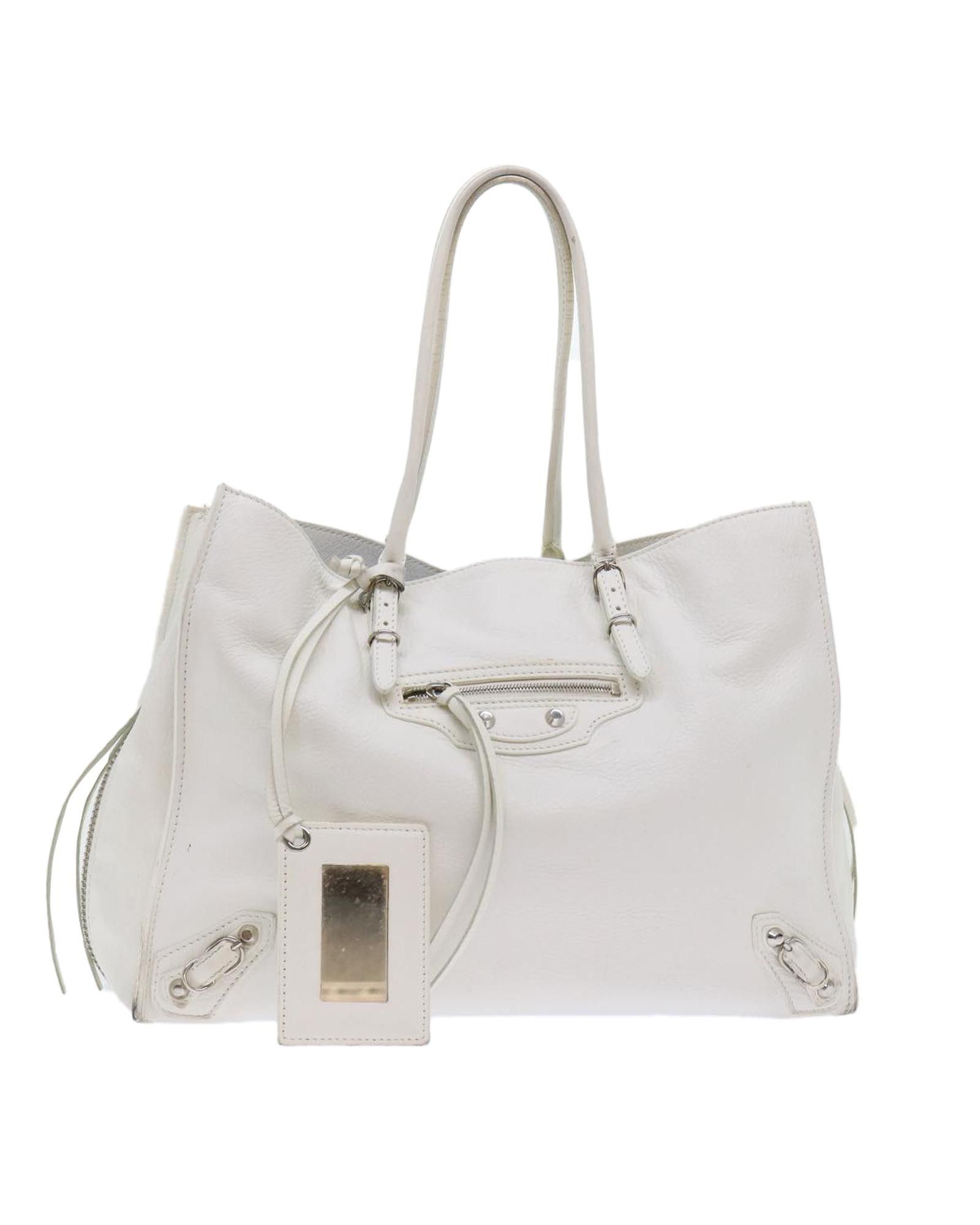image of Balenciaga Chic White Leather Hand Bag, Women's