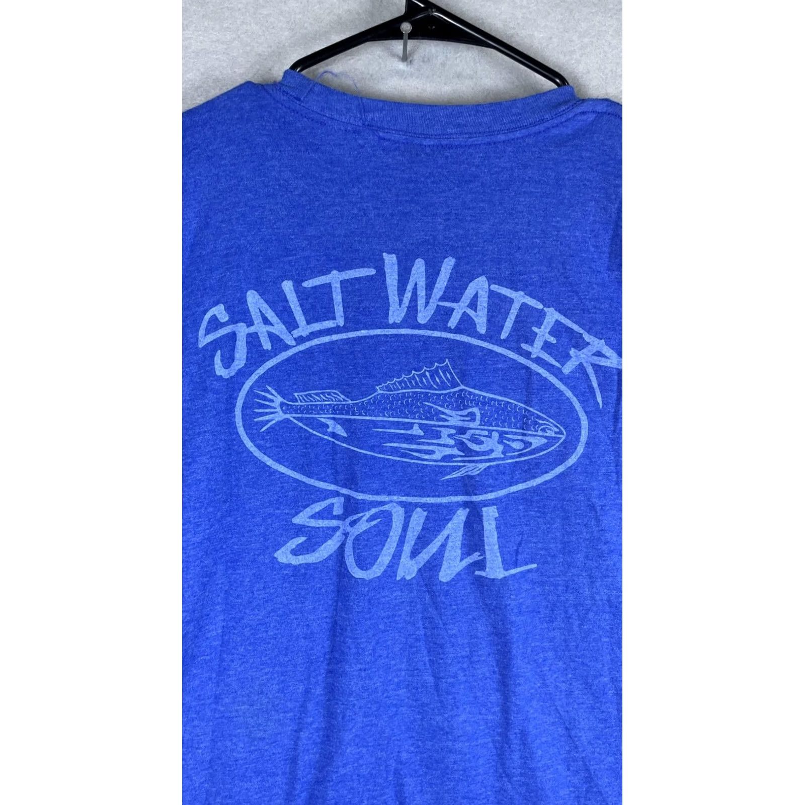 Vintage Salt Water Soul Shirt Mens 3XL Blue Fish Logo Graphic Tee Beach T-Shirt Size US XXL / EU 58 / 5 - 7 Thumbnail