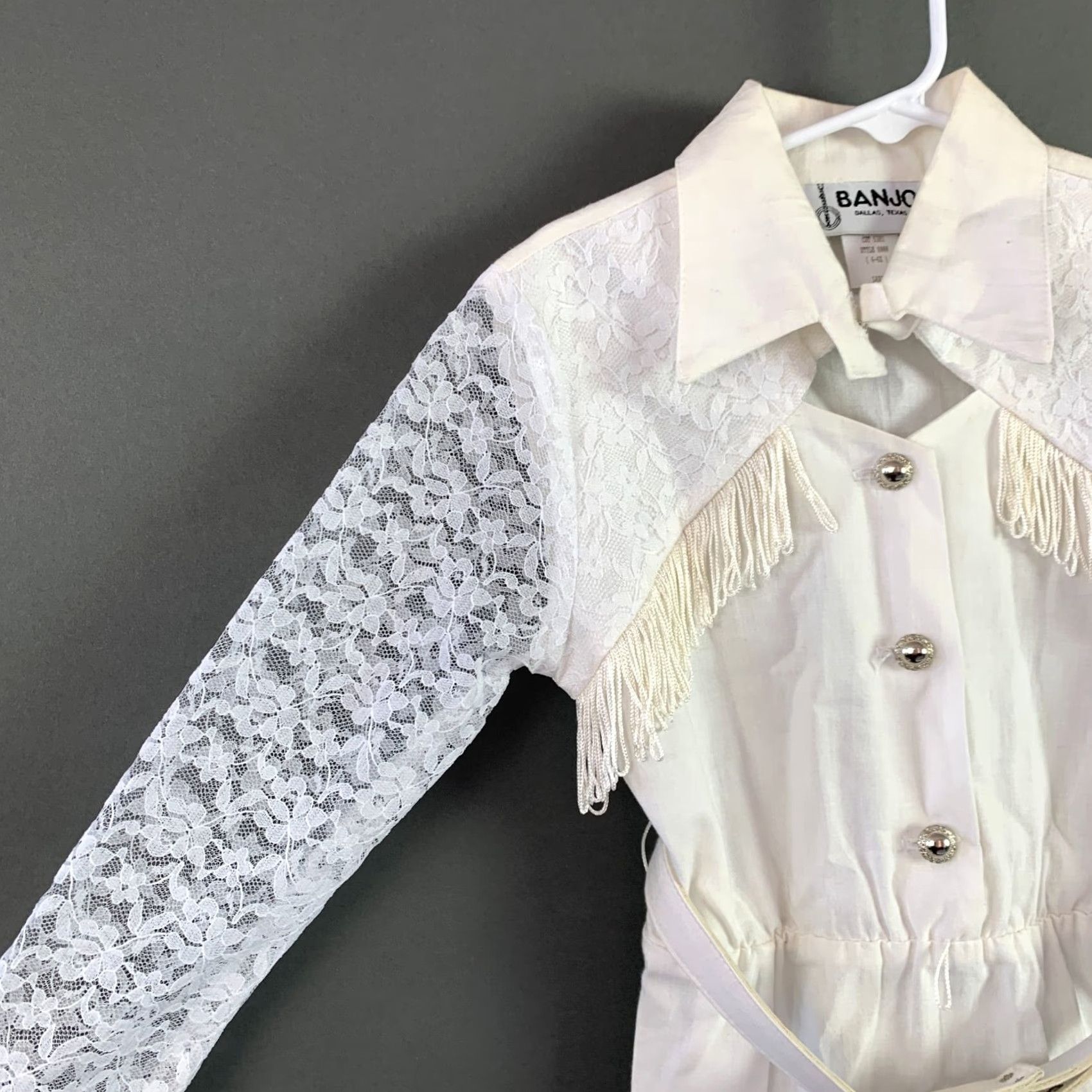 Vintage VINTAGE Banjo Dallas Texas White Lace Rodeo Cowgirl Girls Dress Outfit 6-6X NWT Size ONE SIZE - 2 Thumbnail