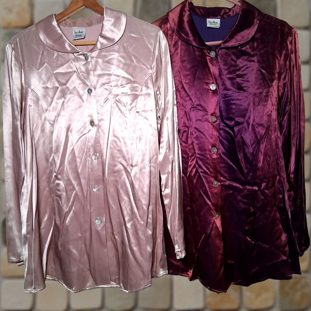 Vintage In Due Time Maternity Shirt Women M Iridescent Mauve Maroon Long Slv Satin Size M / US 6-8 / IT 42-44 - 1 Thumbnail