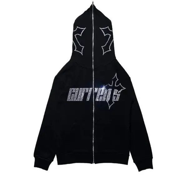 VIBE Y2k Graphic Full Zip Black Hoodie Gothic Punk Style Size US L / EU 52-54 / 3 - 6 Thumbnail
