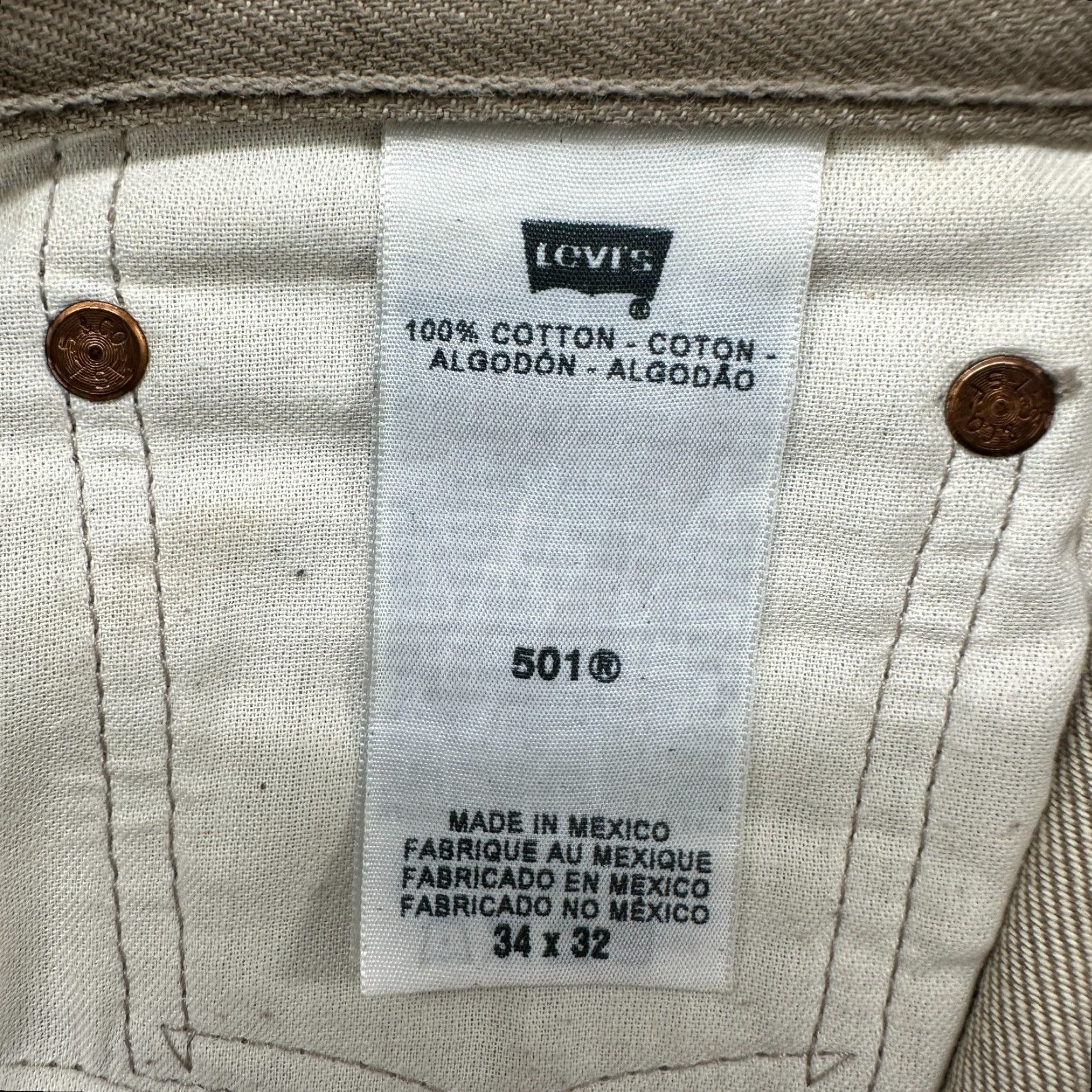 Levi's VINTAGE Levi's 501 Jeans Mens Regular Beige Light Wash Denim Straight Leg 34x32 MENS Regular Size US 34 / EU 50 - 3 Thumbnail