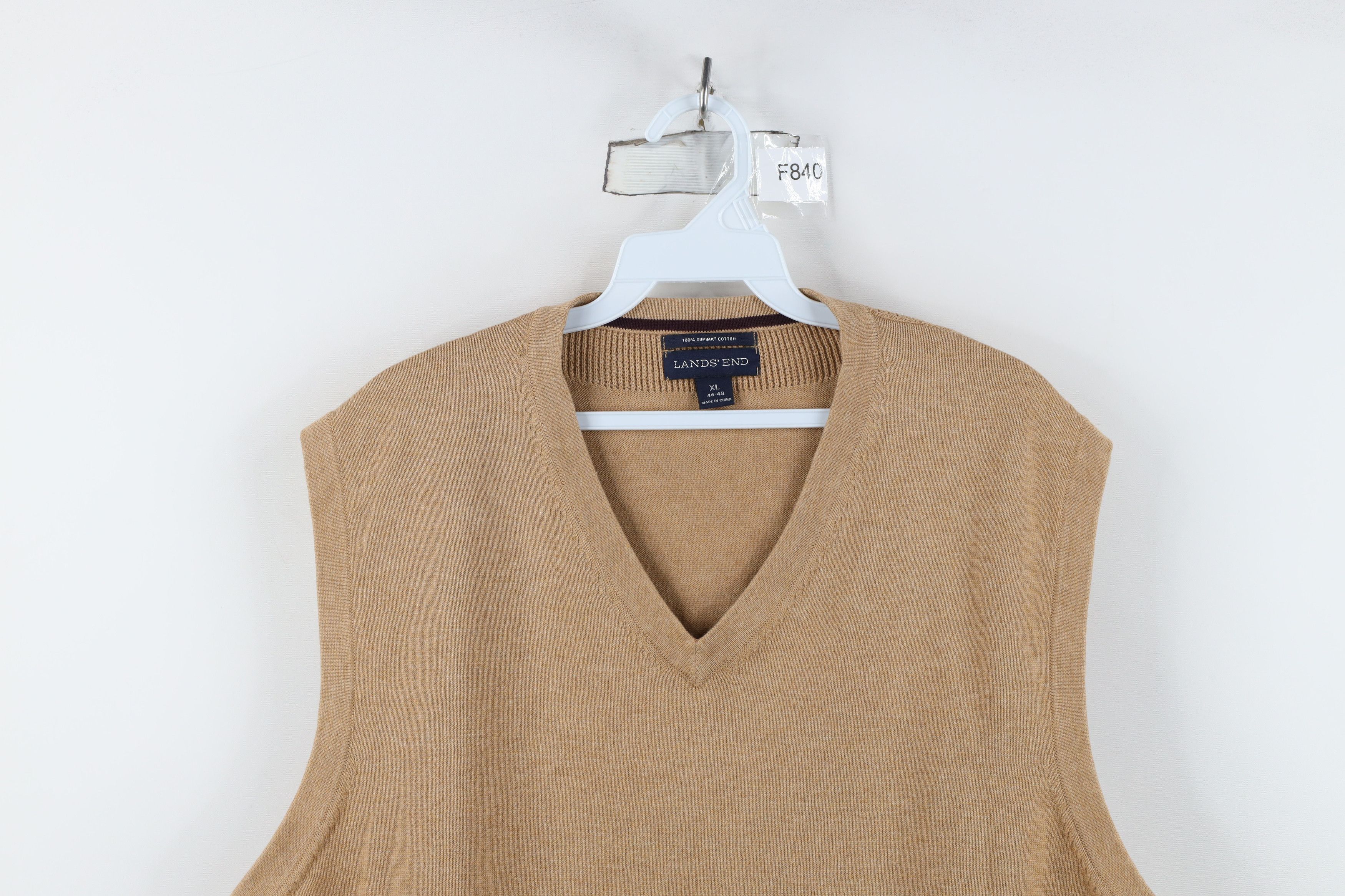 Lands' End Vintage Lands End Cotton Knit V-Neck Sweater Vest Beige Size US XL / EU 56 / 4 - 2 Thumbnail