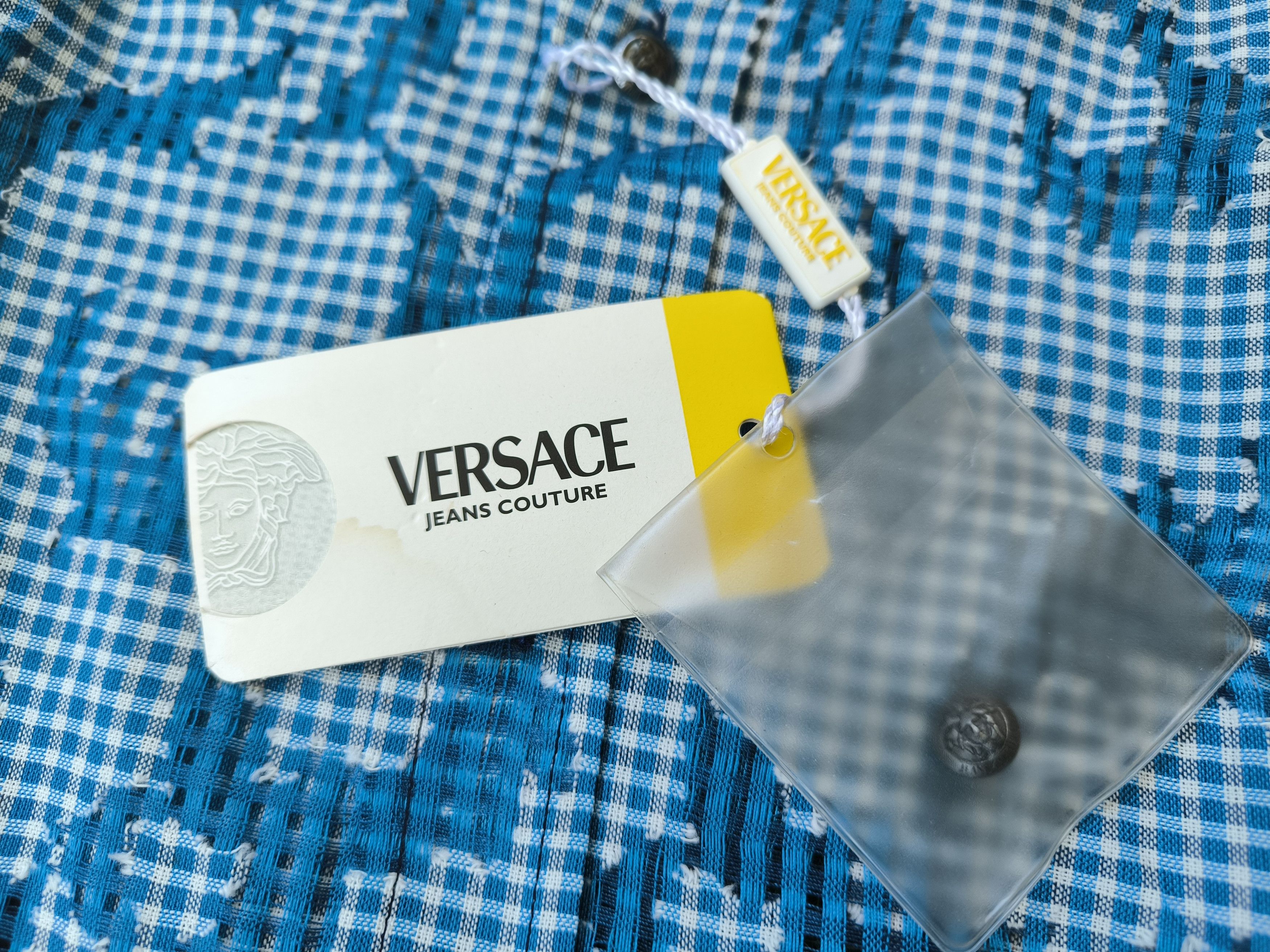 Versace Jeans Couture NOS Vintage Versace Jeans Couture Mesh Gingham Medusa Shirt Size US M / EU 48-50 / 2 - 4 Thumbnail