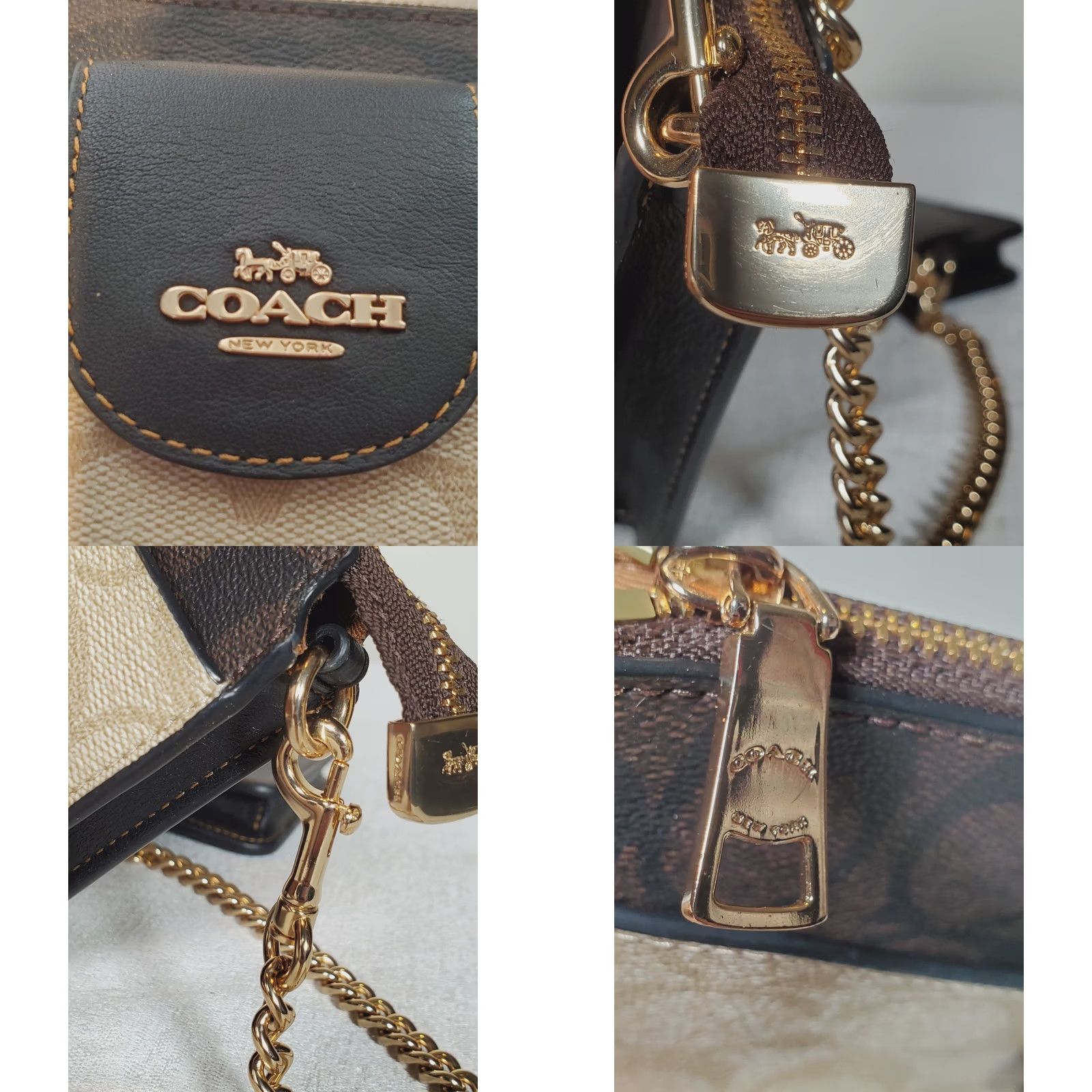 Coach Coach Crossbody Womens Small Poppy Card Case Block Signature Khaki Brown Black CA843 Chain Size ONE SIZE - 10 Thumbnail