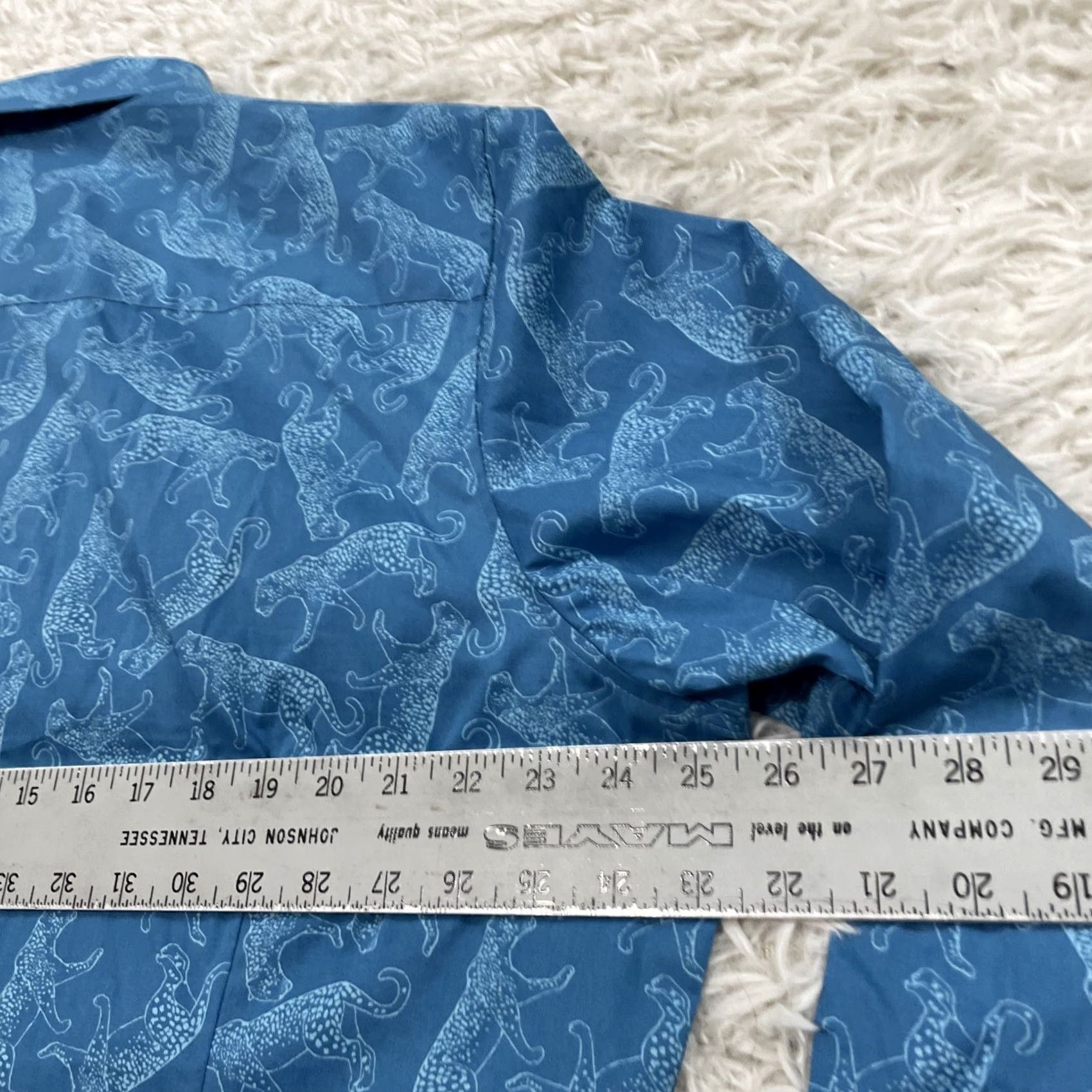 Bar III BAR III JAGUAR Dress Shirt Men XL 17 17.5 Teal Blue Cat Print Button Shirt 50" Size 46R - 7 Thumbnail