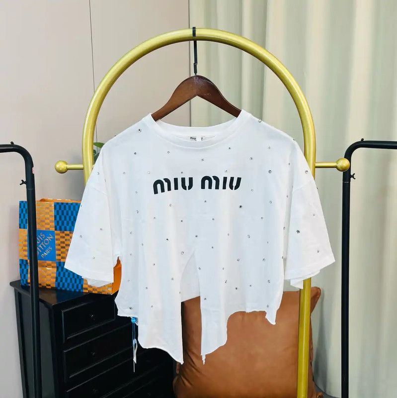 Miu Miu Miu Miu White Cotton Women's T-Shirt 0089 Size S / US 4 / IT 40 - 1 Thumbnail