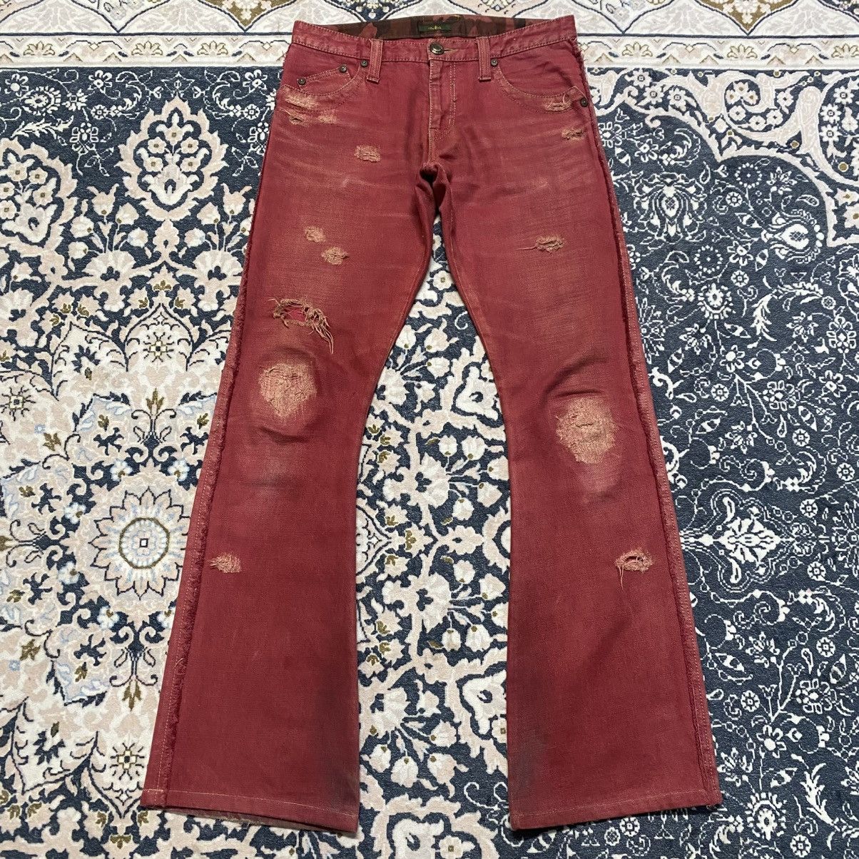 Obelisk Obelisk Red Blood Hole Distressed Denim Flare Jeans Size US 29 - 24 Thumbnail