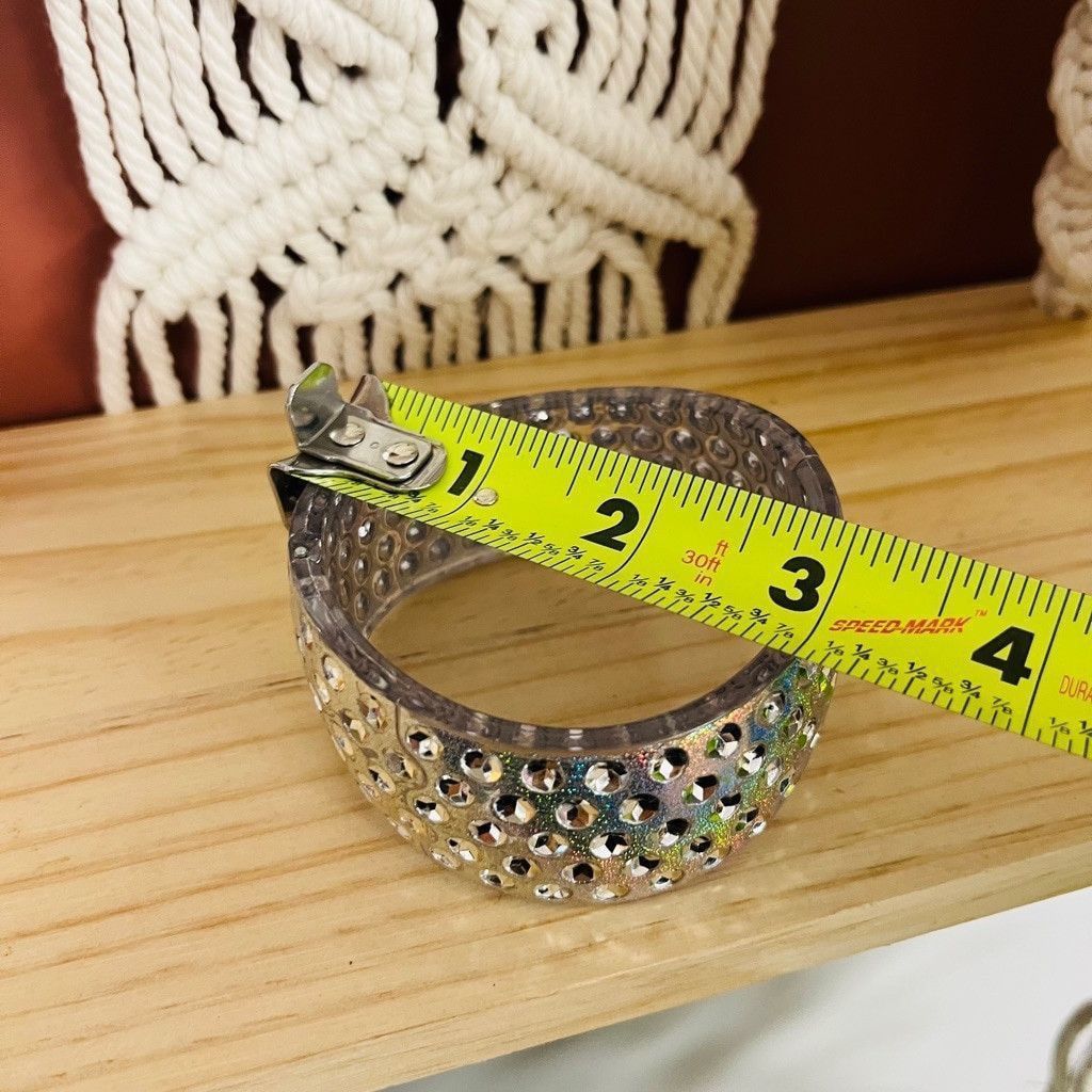 Jewelry Iridescent Acrylic Bangle Bracelet Hinged Design Silver Size ONE SIZE - 8 Thumbnail