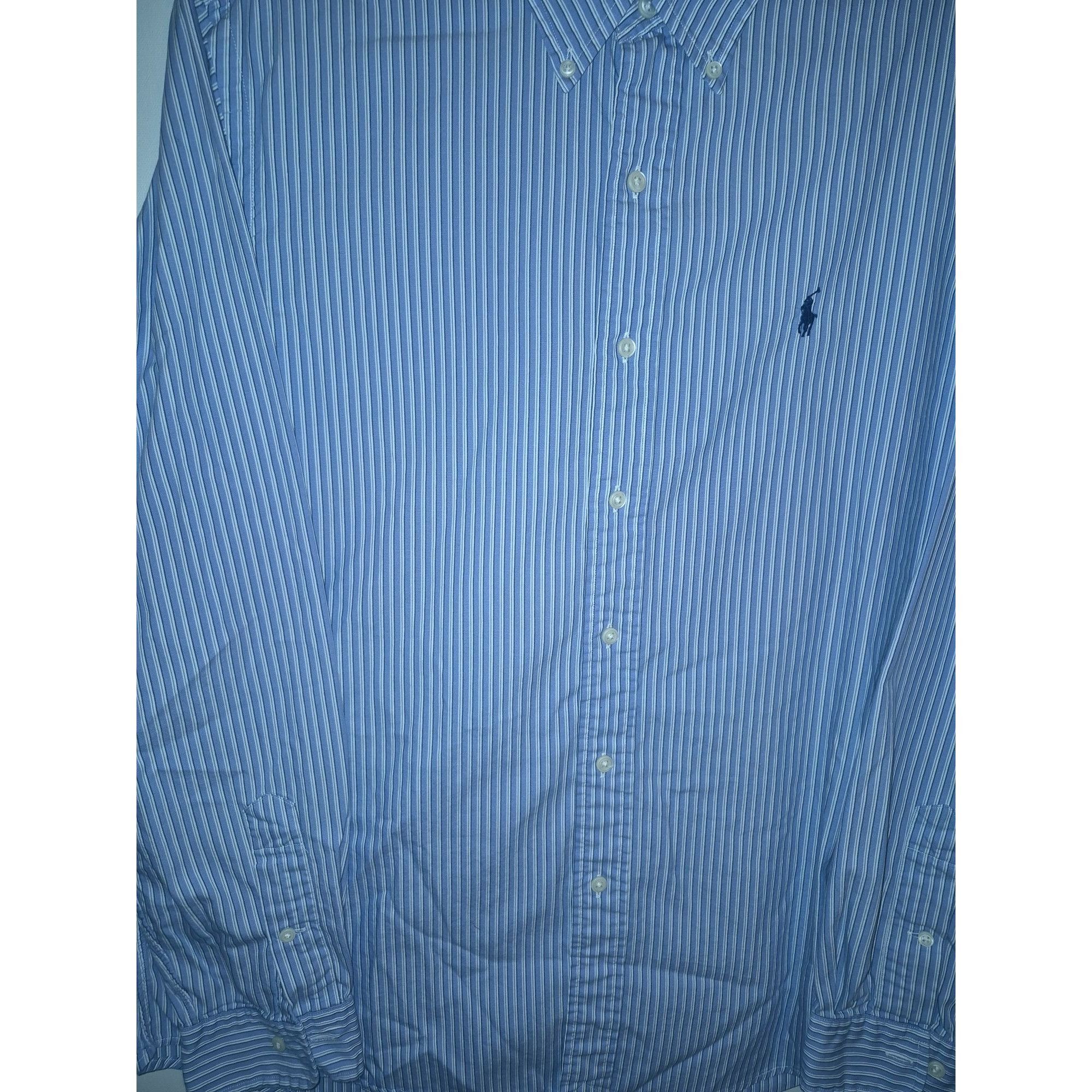 Ralph Lauren Ralph Lauren Blue Striped Custom Fit Button-Down Shirt Mens Size US L / EU 52-54 / 3 - 5 Thumbnail