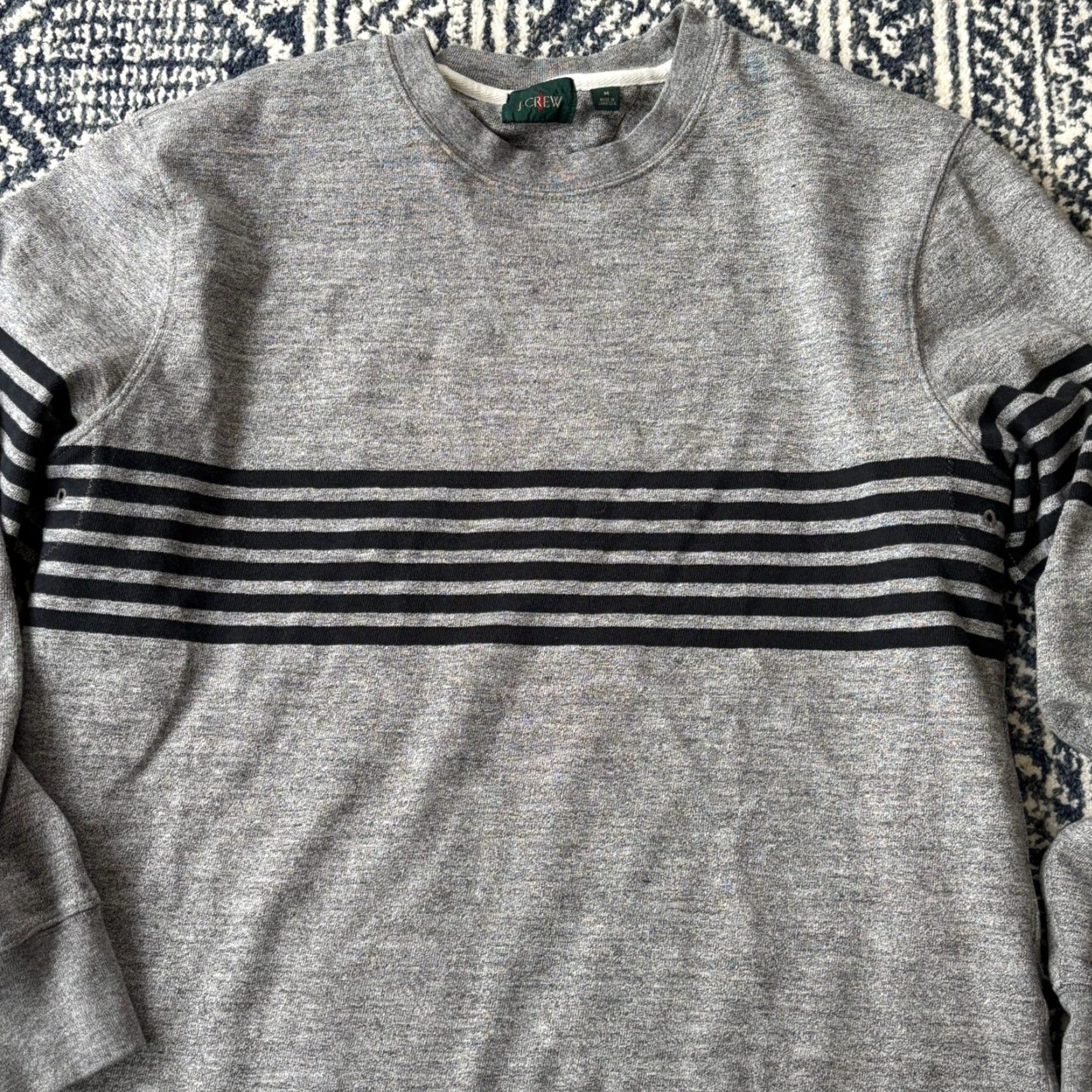 J.Crew J. Crew Sweatshirt Mens M Gray Striped Crewneck Elbow Patches Pullover Knit Long Sleeve Casual Streetwear Size US M / EU 48-50 / 2 - 3 Thumbnail