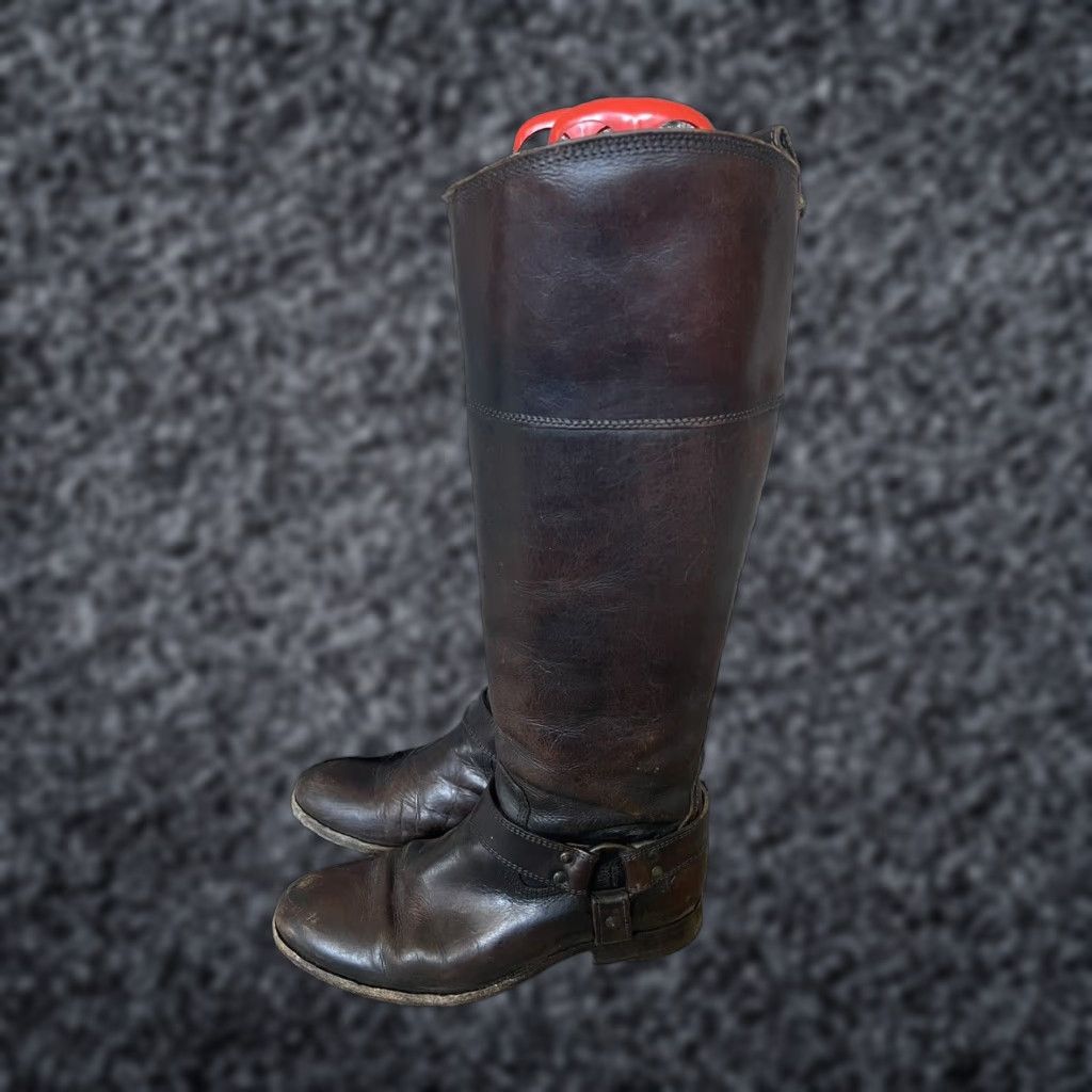 VINTAGE Frye Melissa Brown Leather Side Zip Riding Harness Boots Womens Sz 7 B 76929