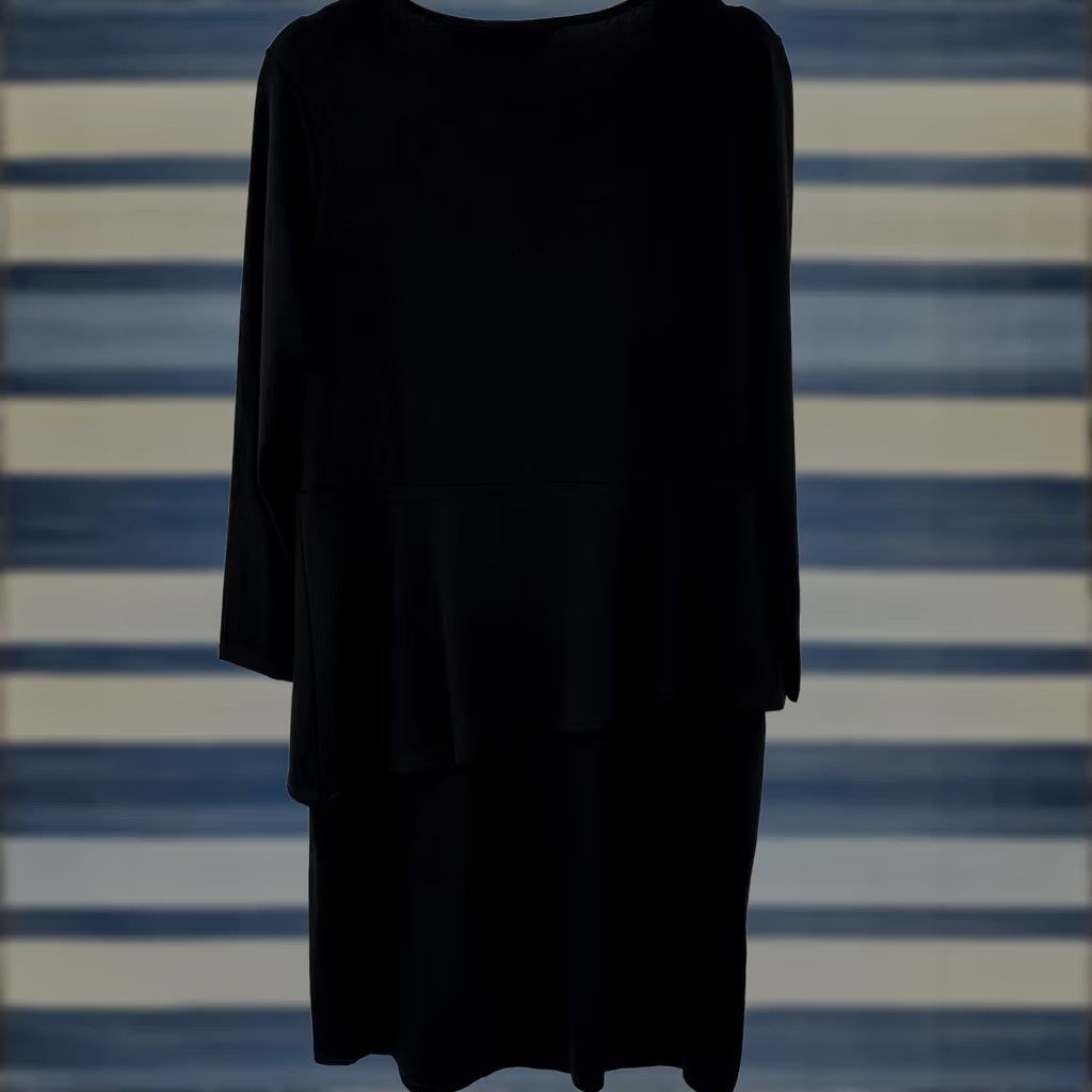 Vintage Susan Graver Every Day Black Knit Dress Long Sleeve Scoop Neck Peplum Layered Sheath M Womens Size M / US 6-8 / IT 42-44 - 1 Thumbnail