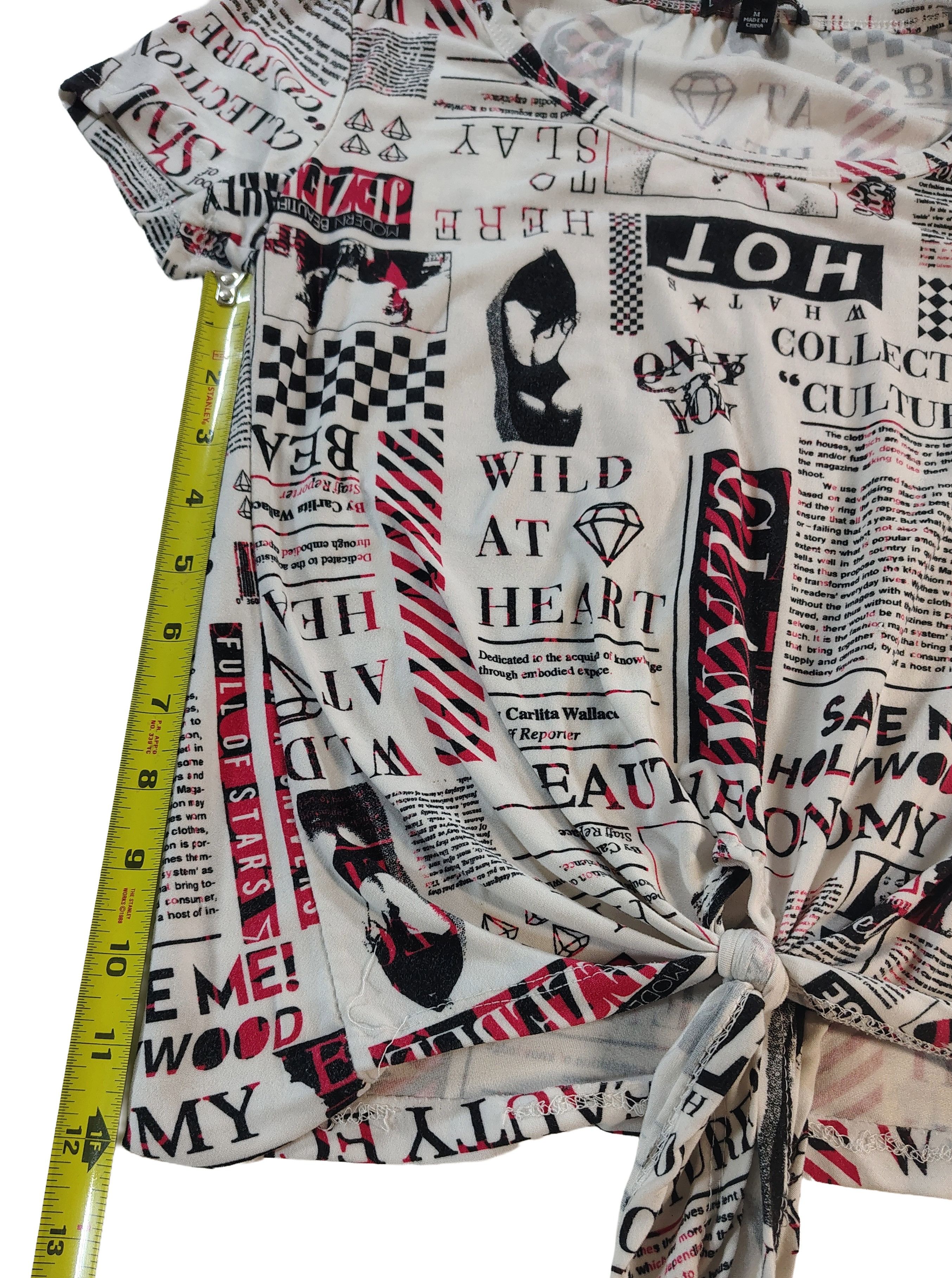 Other Women's Medium Newsprint Graphic Tie-Knot T-Shirt Size M / US 6-8 / IT 42-44 - 3 Thumbnail