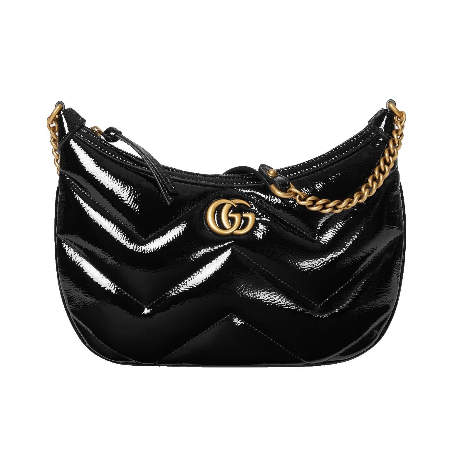 GUCCI Marmont GG Small Black Patent Leather Shoulder Bag New