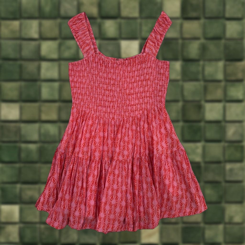 Free People Free People Mini Dress Womens M Pink Floral Smocked Ruffle Sleeveless Square Neck Size M / US 6-8 / IT 42-44 - 1 Thumbnail