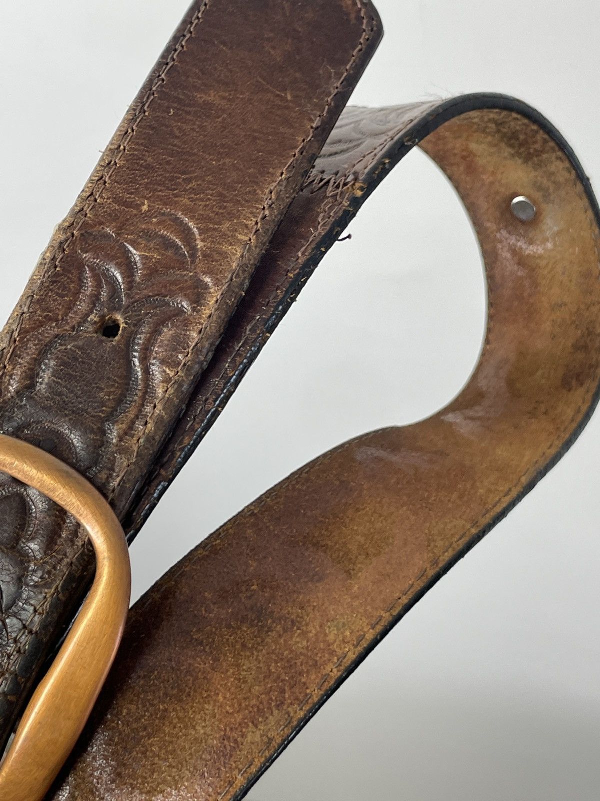 Vintage Solid Brass Vintage leather belt Size ONE SIZE - 9 Thumbnail