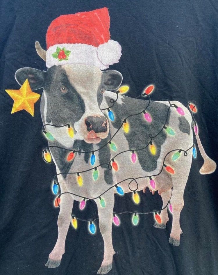 Vintage Vintage Christmas Cow Tee Black XL Holiday Streetwear tee Size US XL / EU 56 / 4 - 3 Thumbnail