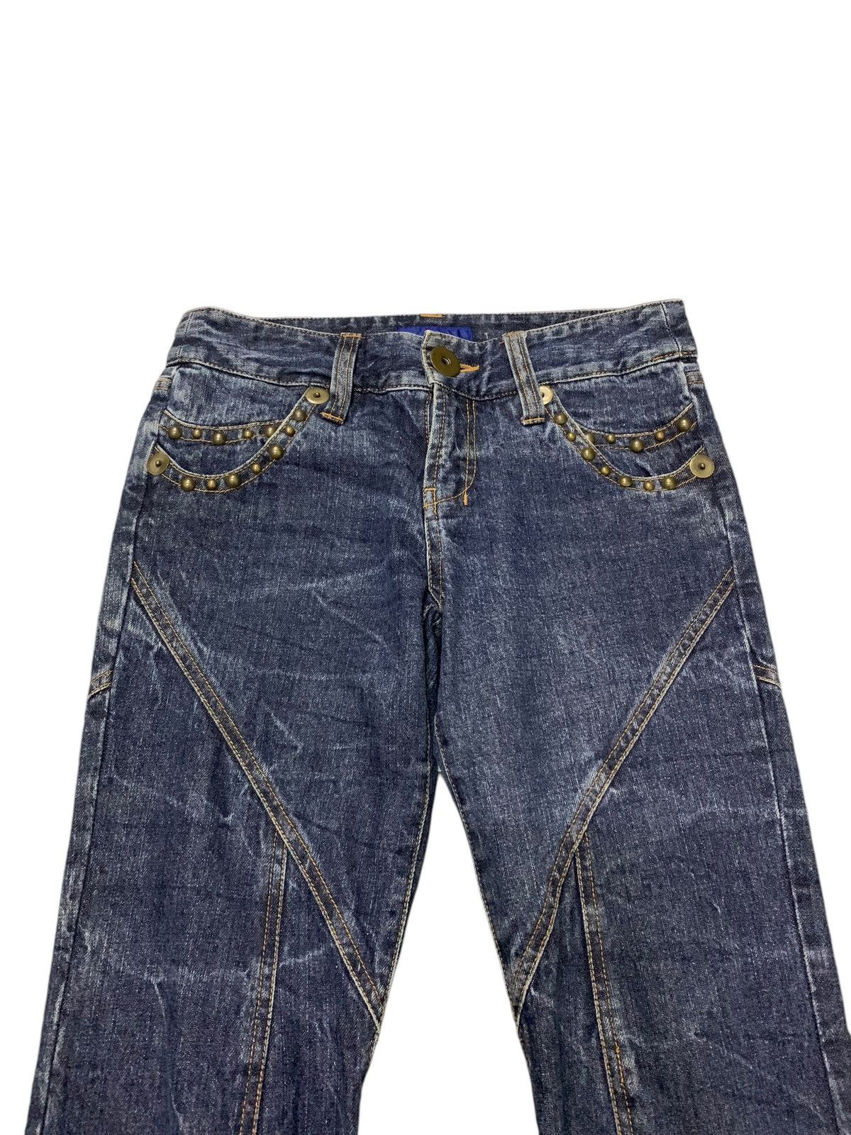 If Six Was Nine × Tornado Mart Azul Pure Japan Flared Geometrical Studded Craft Denim Pants Size US 30 / EU 46 - 7 Thumbnail