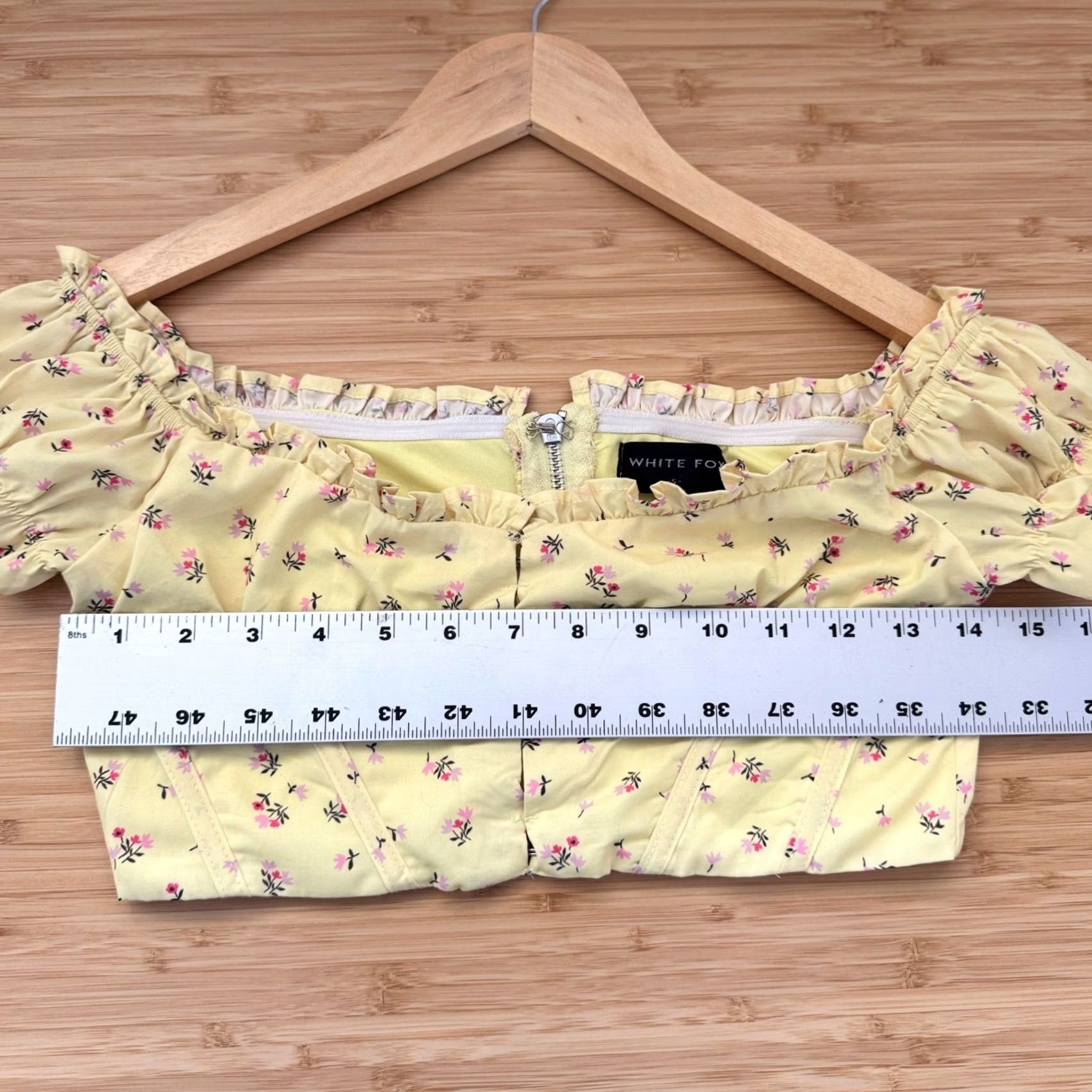 Vintage WHITE FOX Floral Top Cropped Off Shoulder Puff Sleeve S Yellow Blouse Size S / US 4 / IT 40 - 6 Thumbnail