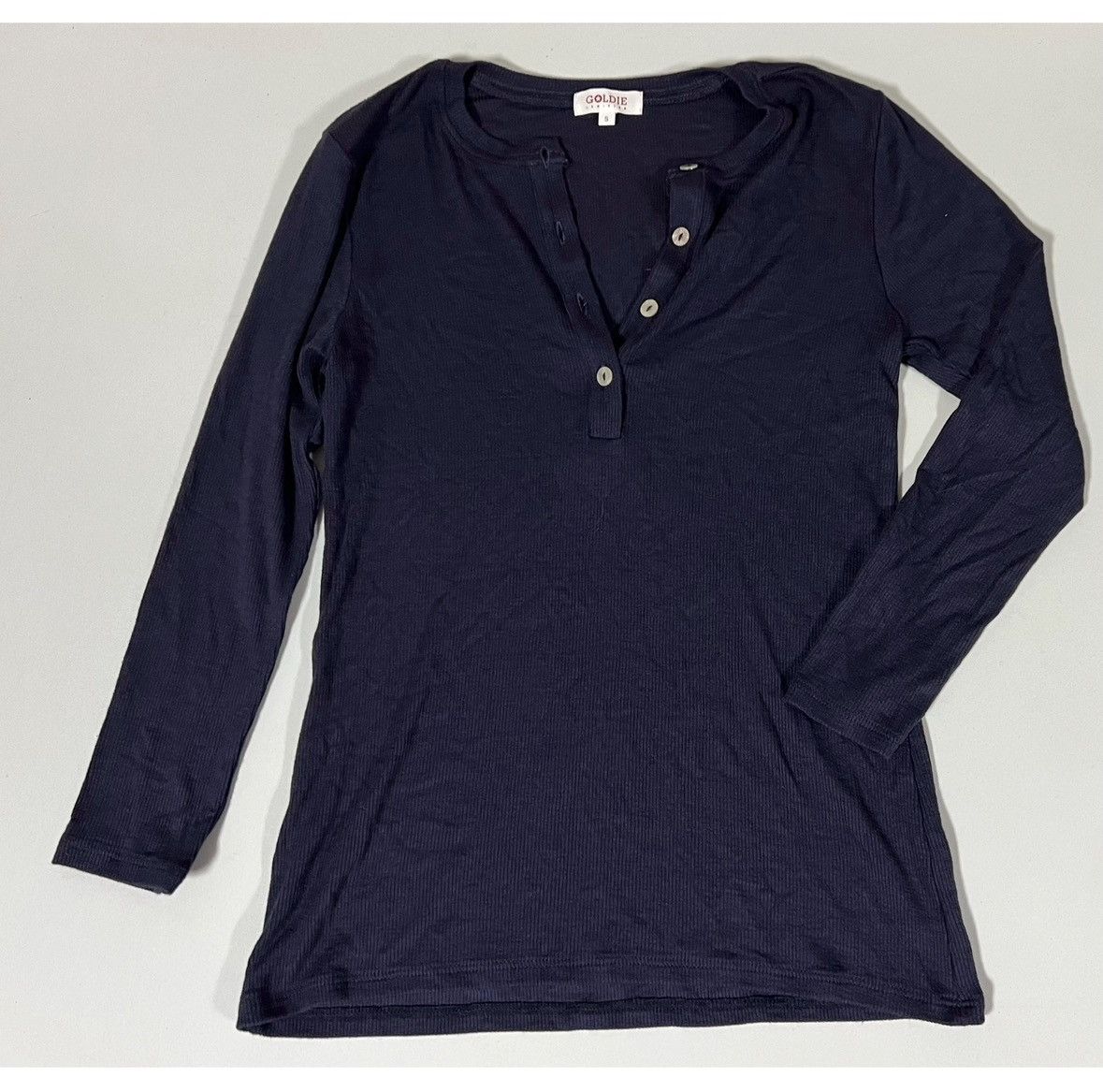 Golden Denim Goldie Navy Blue Solid Henley T-Shirt Top Blouse Tee Size S💙 Size S / US 4 / IT 40 - 2 Thumbnail