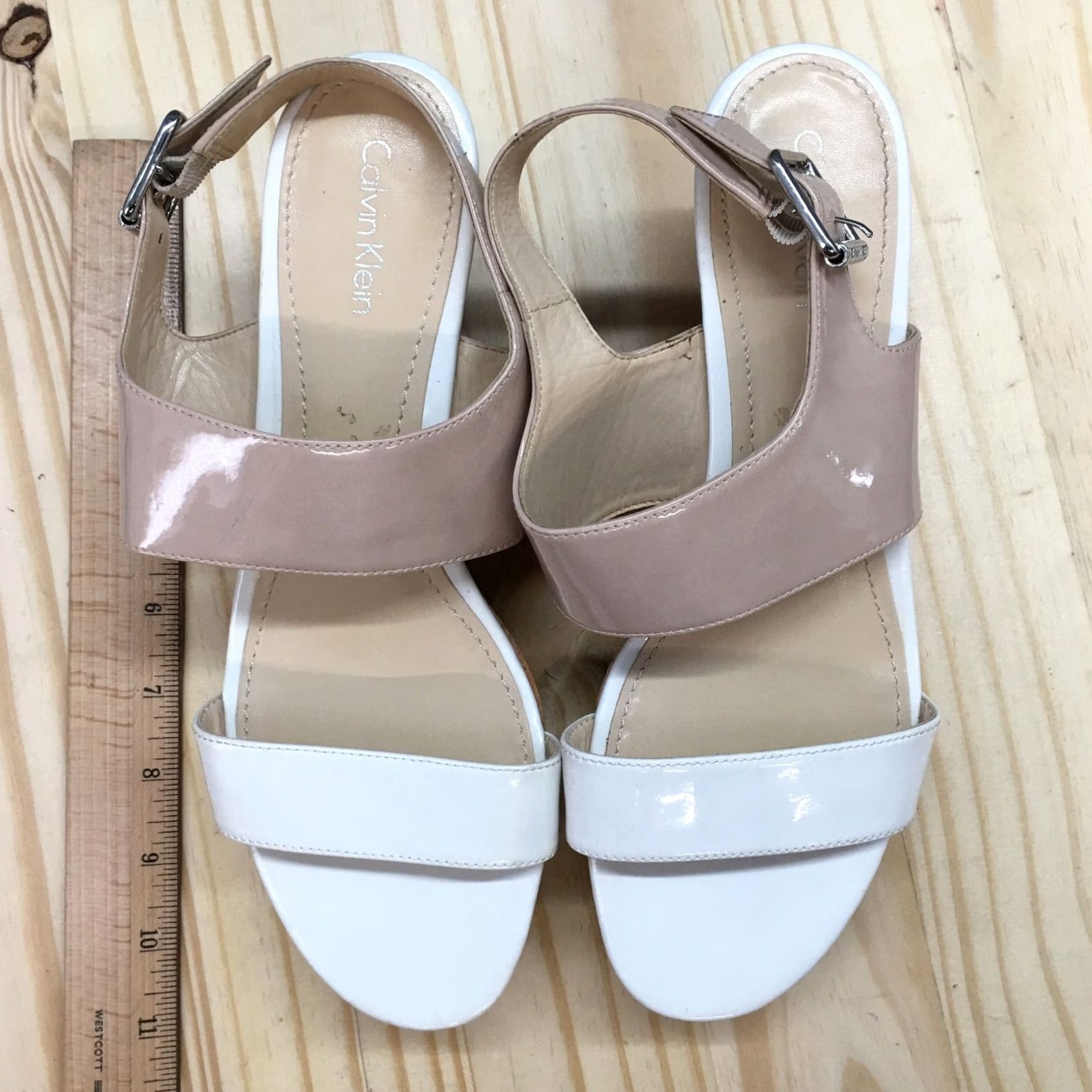 Calvin Klein Calvin Klein Sandals Womens 9.5 M Lorianne Slingback White Leather Cork Wedge Size US 10 / IT 40 - 6 Thumbnail