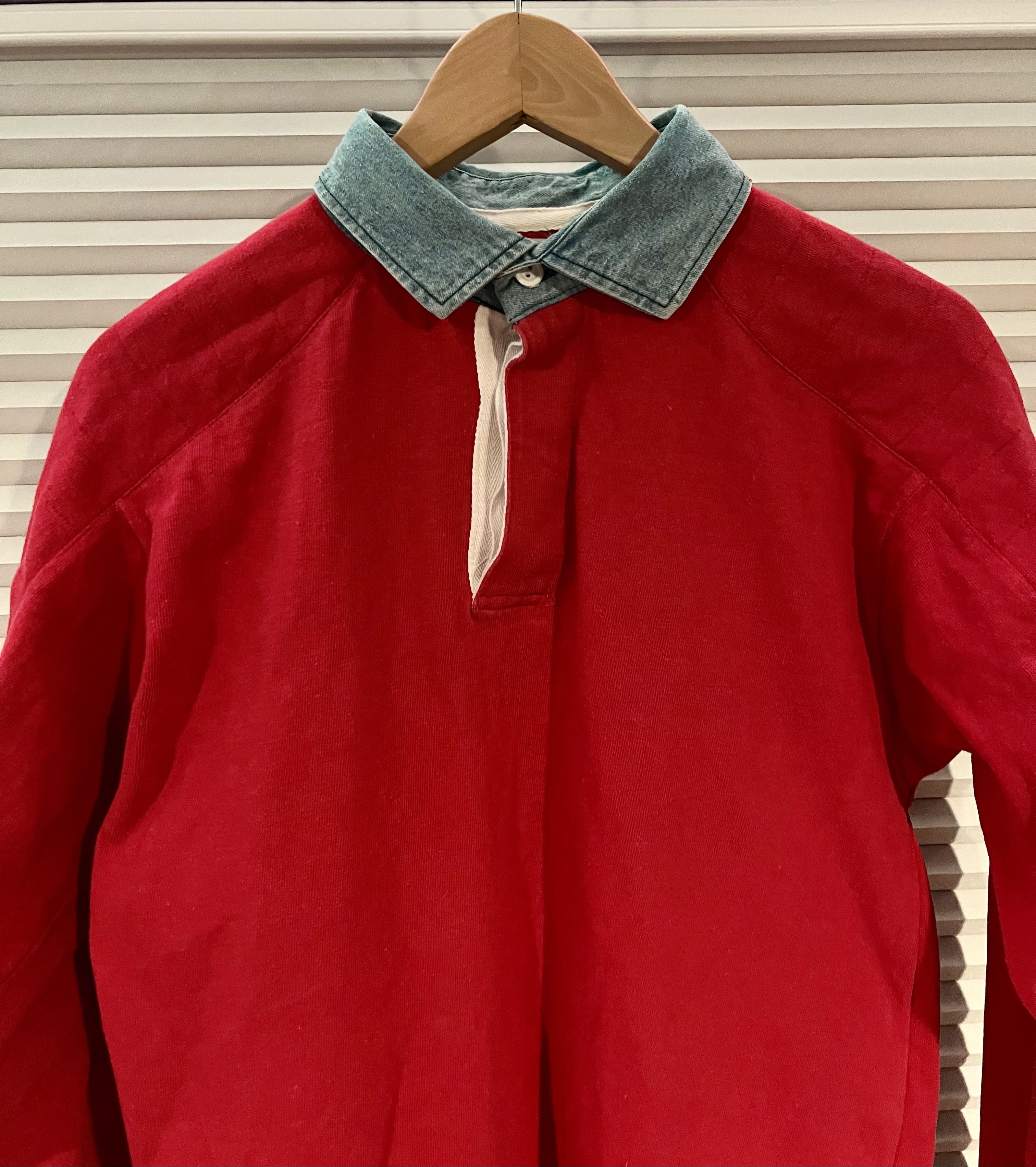 Steeplechase Vintage Red Rugby Shirt with Denim Collar - Size S Size US S / EU 44-46 / 1 - 2 Thumbnail