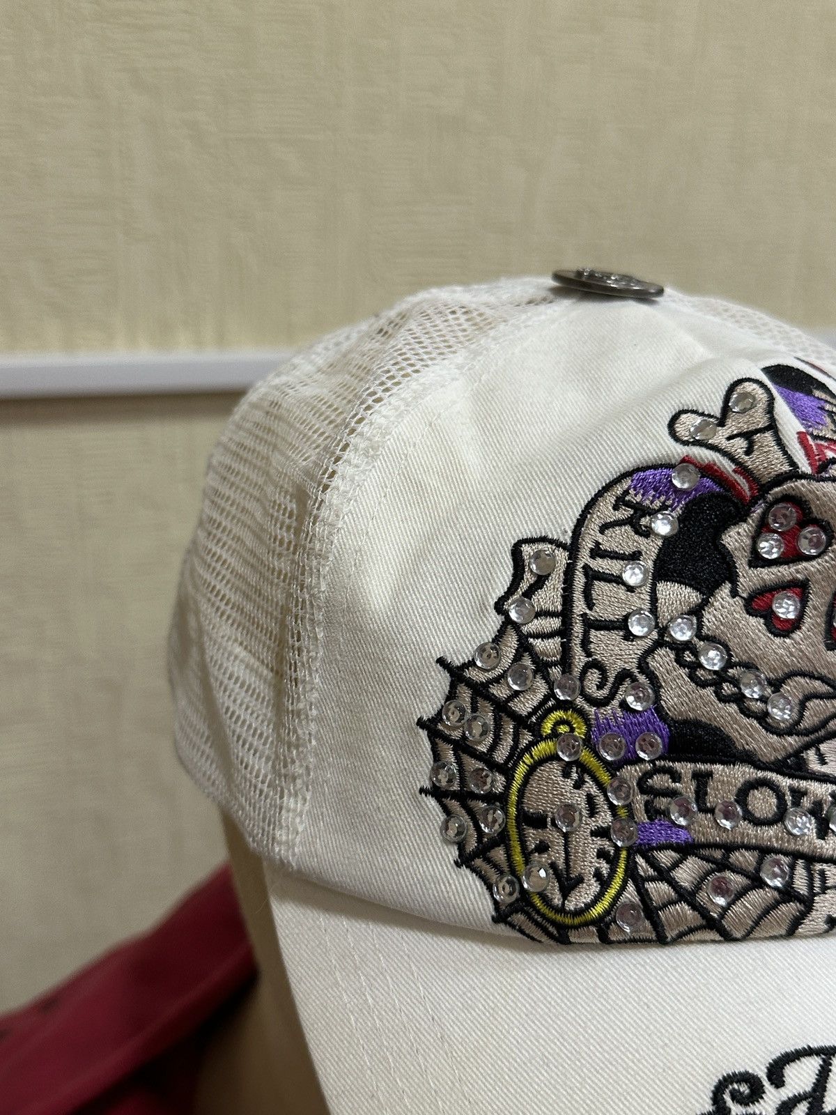 Ed Hardy × Vintage Vintage Ed Hardy Rhinestones Skull WebTrucker Hat Cap Size ONE SIZE - 3 Thumbnail