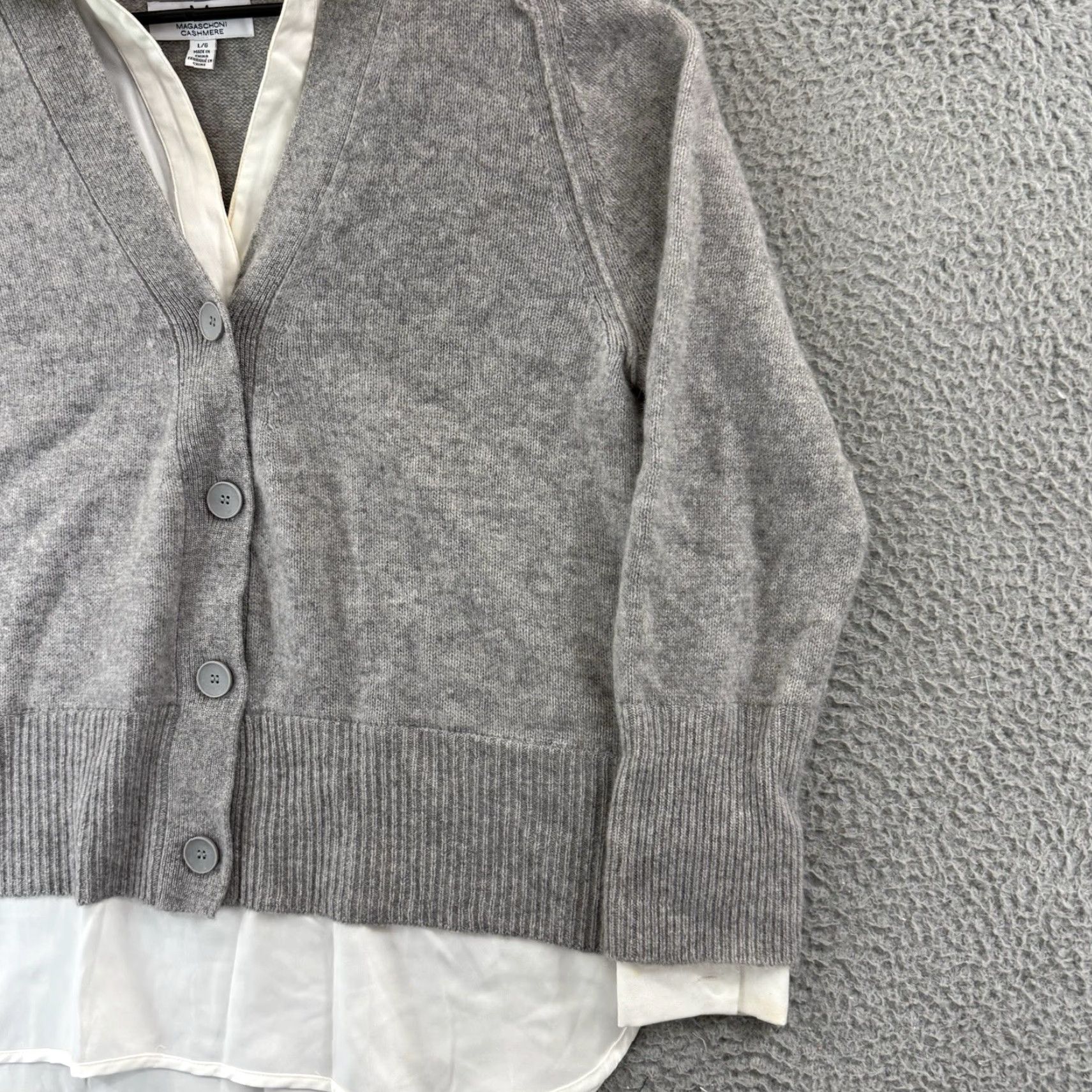 Vintage Magaschoni Cashmere Sweater Women’s Large Gray Long Sleeve Layered Cardigan Knit Size L / US 10 / IT 46 - 5 Thumbnail