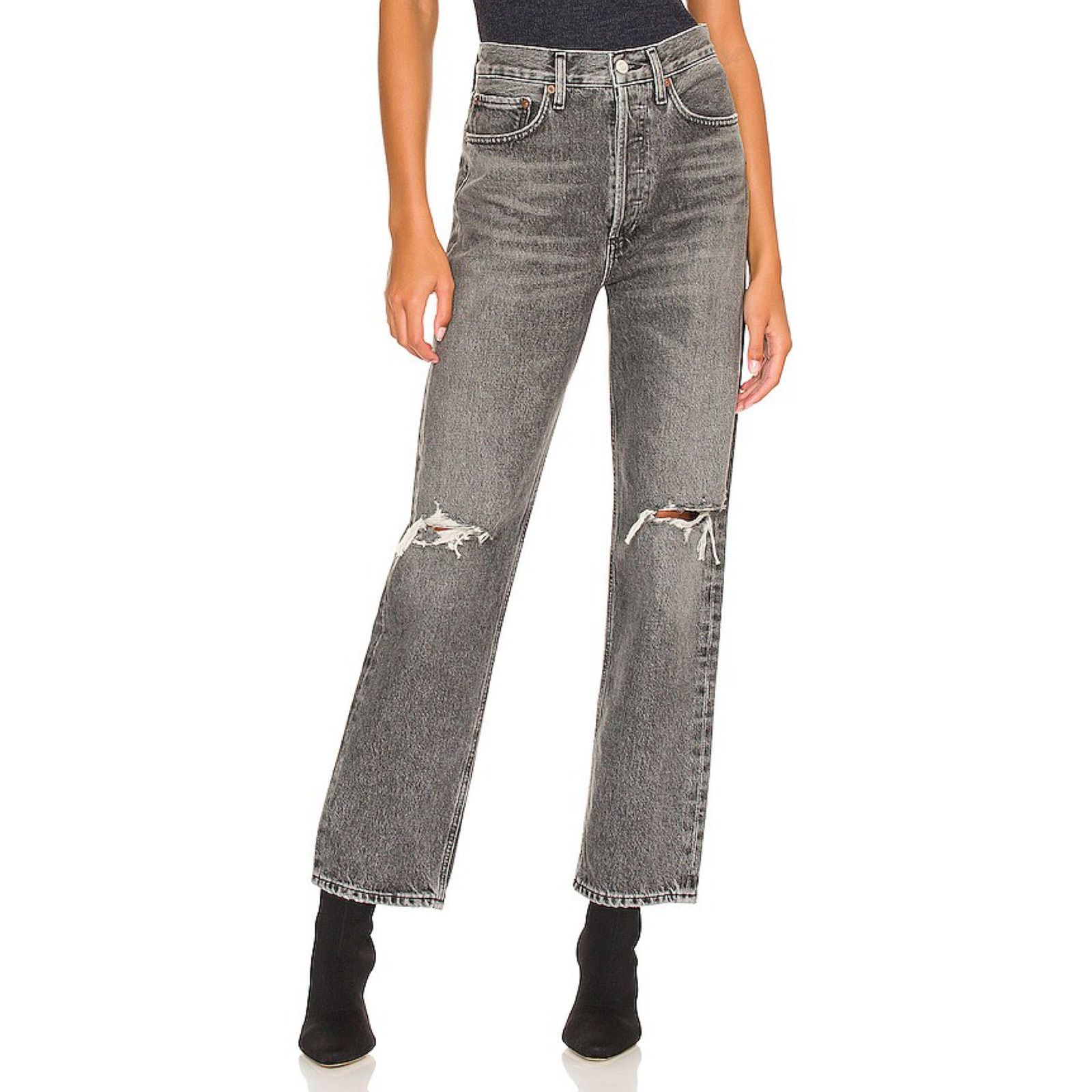 Agolde AGOLDE 90's Mid Rise Loose Jean Outline Wash Distressed Gray Size 25" / US 0 / IT 36 - 1 Thumbnail