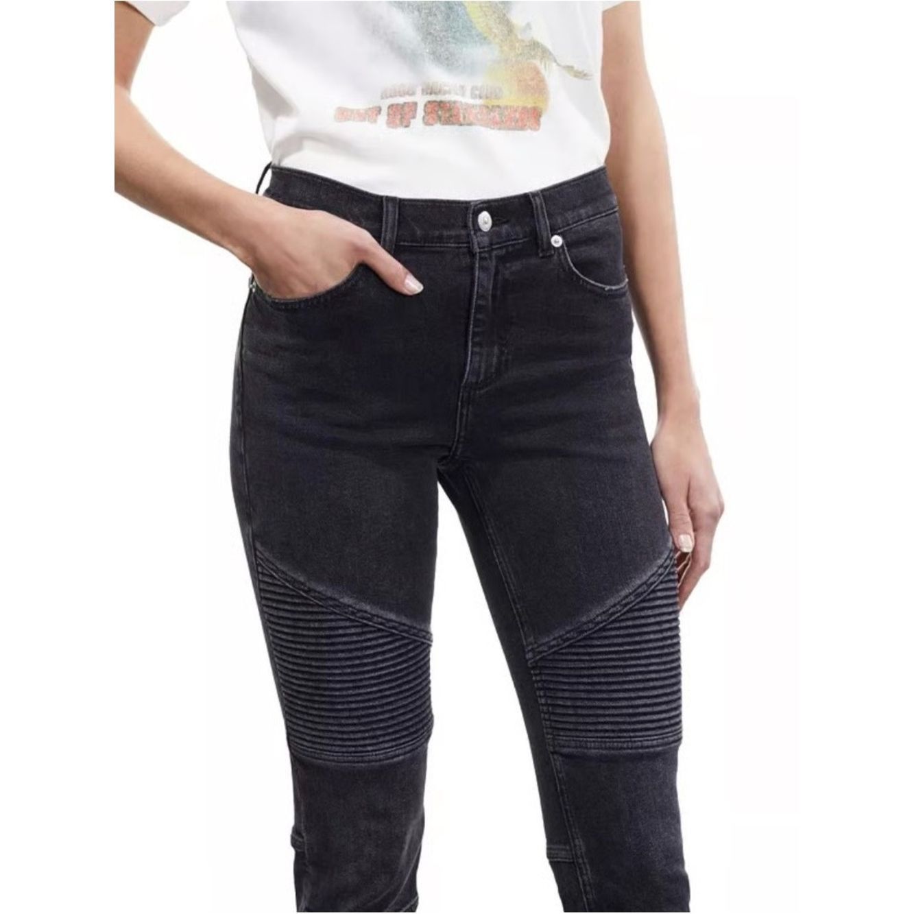 The Kooples The Kooples Women’s Moto Skinny Jeans Black Low Rise Ribbed Size 30" / US 8 / IT 44 - 2 Thumbnail